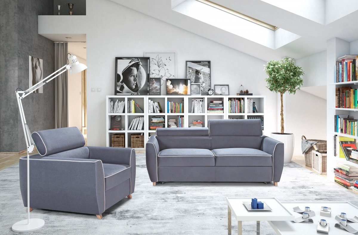 JVmoebel Sofa Graue Sofagarnitur 3+1 Sitzer Couch Design Polster Modern Textil, Made in Europe