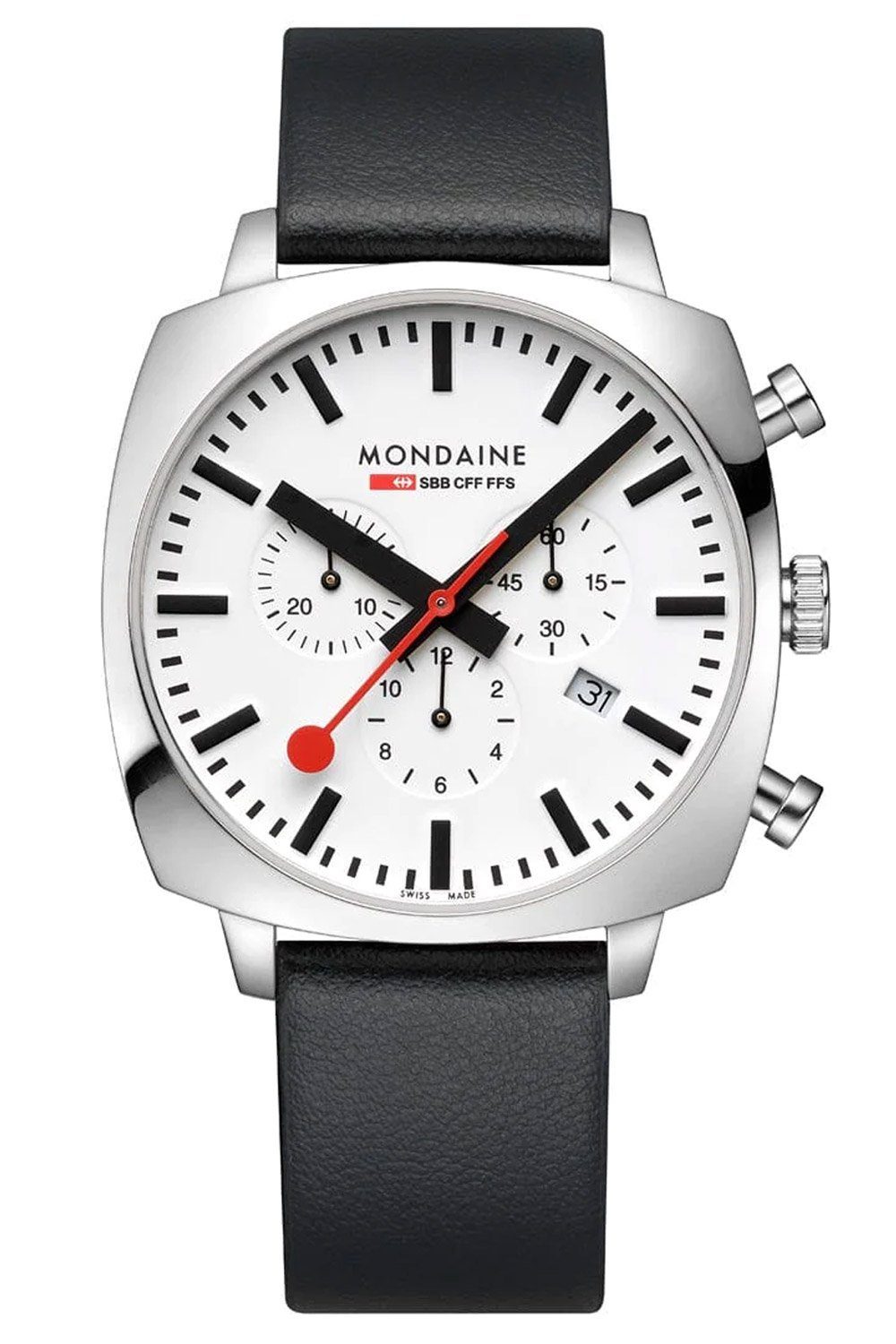 MONDAINE Quarzuhr Chronograph Grand Cushion Uhrglas: mit Set Schwarz, Saphirglas
