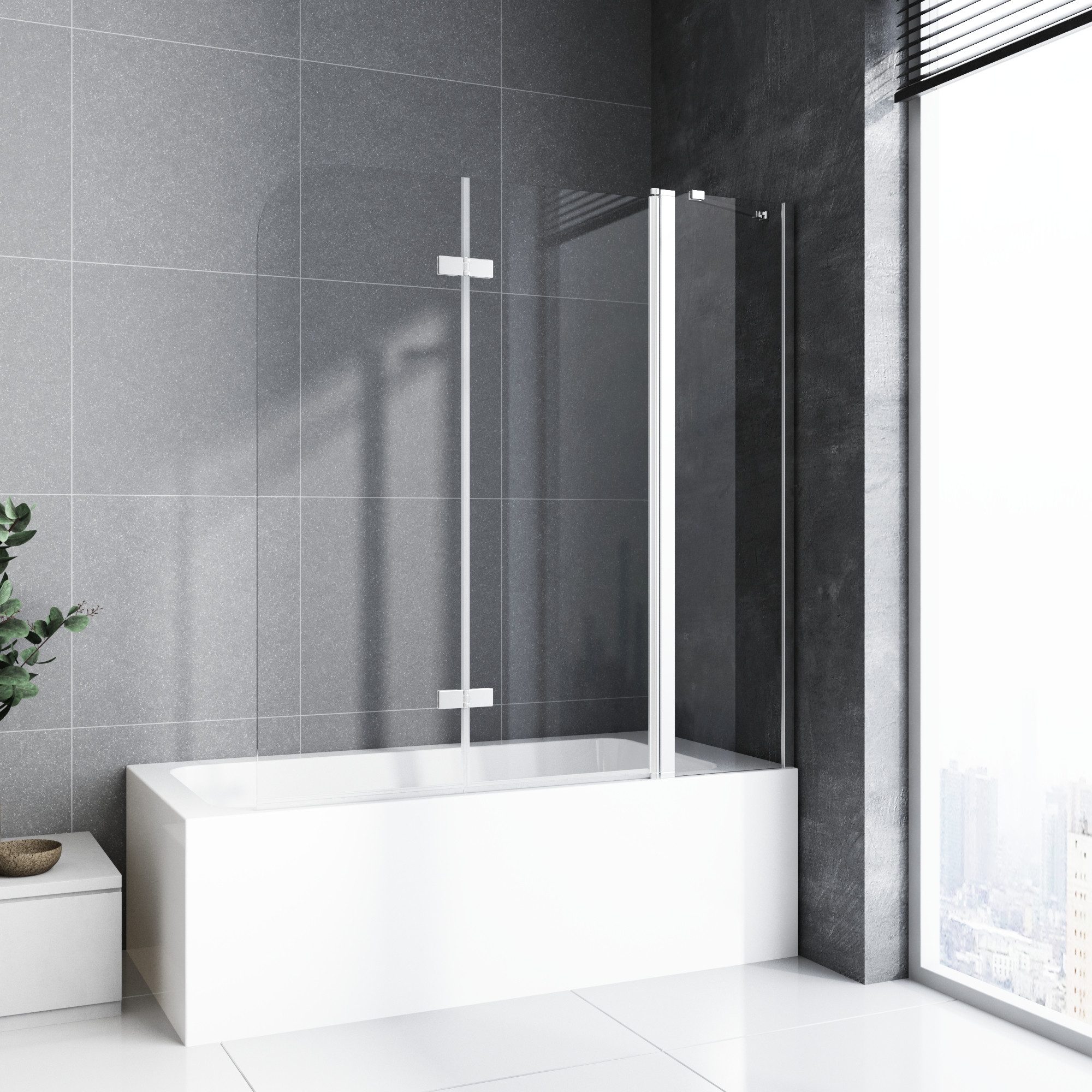Boromal Badewannenaufsatz Duschwand für Badewanne Badewannenfaltwand 3 teilige mit Haltestange, beidseitig Nano Beschichtung, 6mm Sicherheitsglas, Klarglas, Links- oder Rechtsmontage, mit Hebe- / Senkfunktion