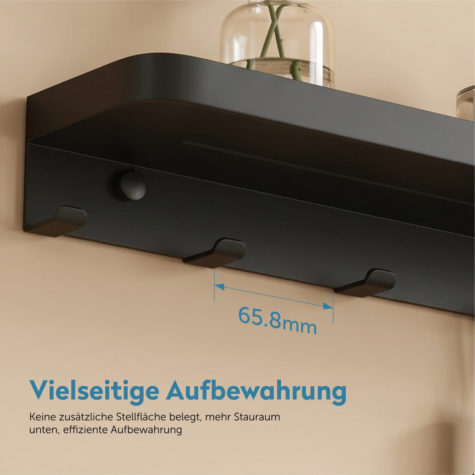 doporro Duschablage Duschregal Wandregal 50cm mit 7 Haken aus Carbonstahl Reglo-20, Pulverbeschichtete Oberfläche, zwei Farbe erhältlich