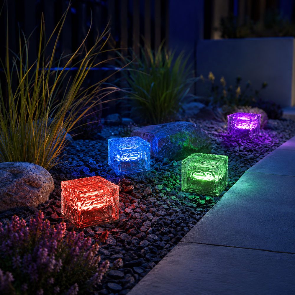 etc-shop Gartenleuchte, LED-Leuchtmittel fest verbaut, Farbwechsel, Solarlampe Dekoleuchte Gartenlampe RGB LED Farbwechsel Glas 4er Set