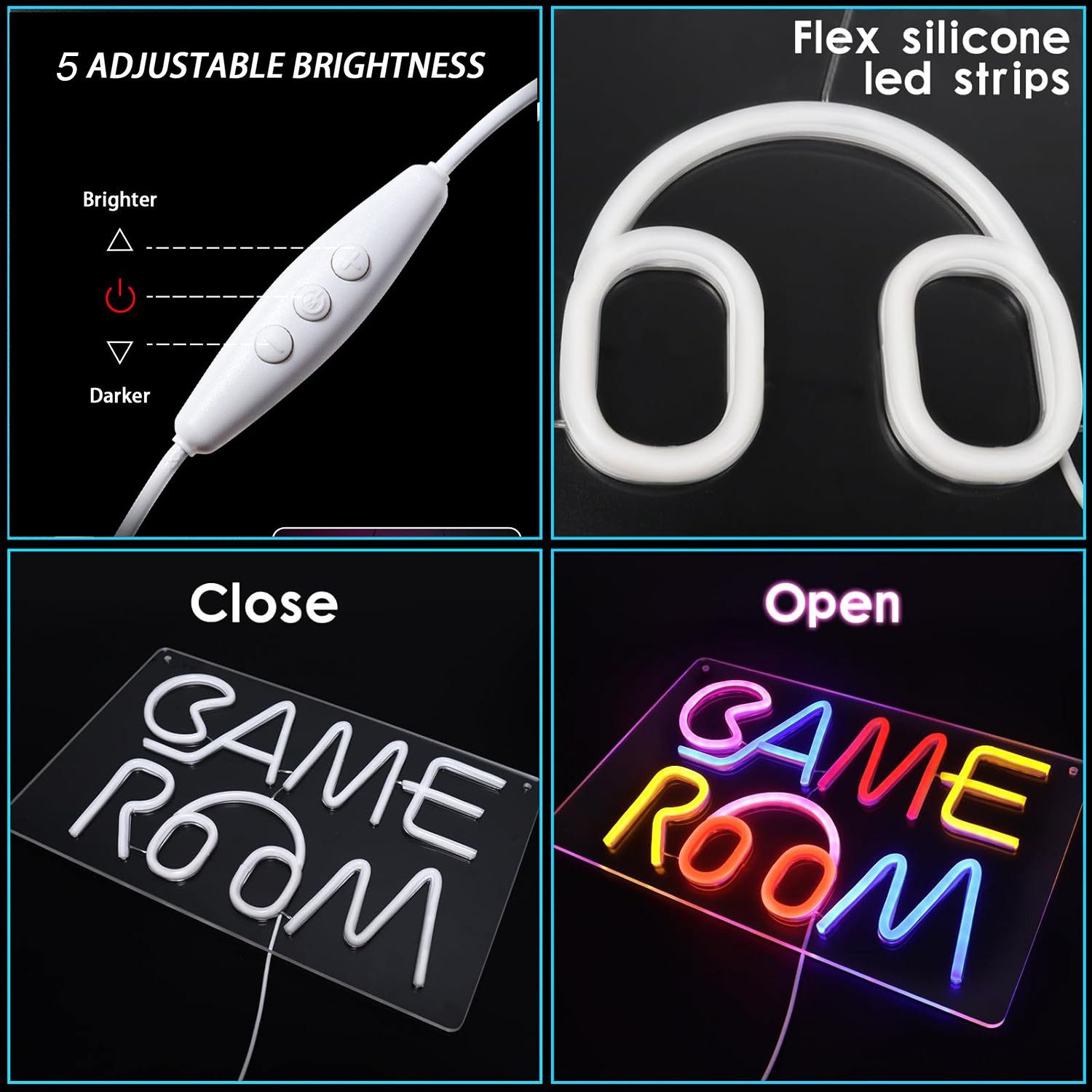 MUPOO LED Dekolicht Game Room LED-Neonschild,Dimmbar Wanddekoration,USB Neon Sign, 40x25cm, Acryl Panel,Gaming Zimmer,Schlafzimmer,Geschenke Deko