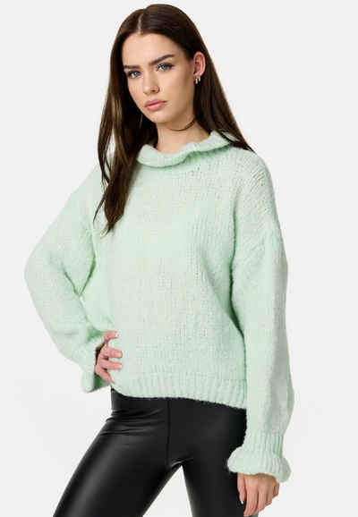 Worldclassca Strickpullover Worldclassca Oversize Damen Strickpullover Oberteil Rüschen Pullover