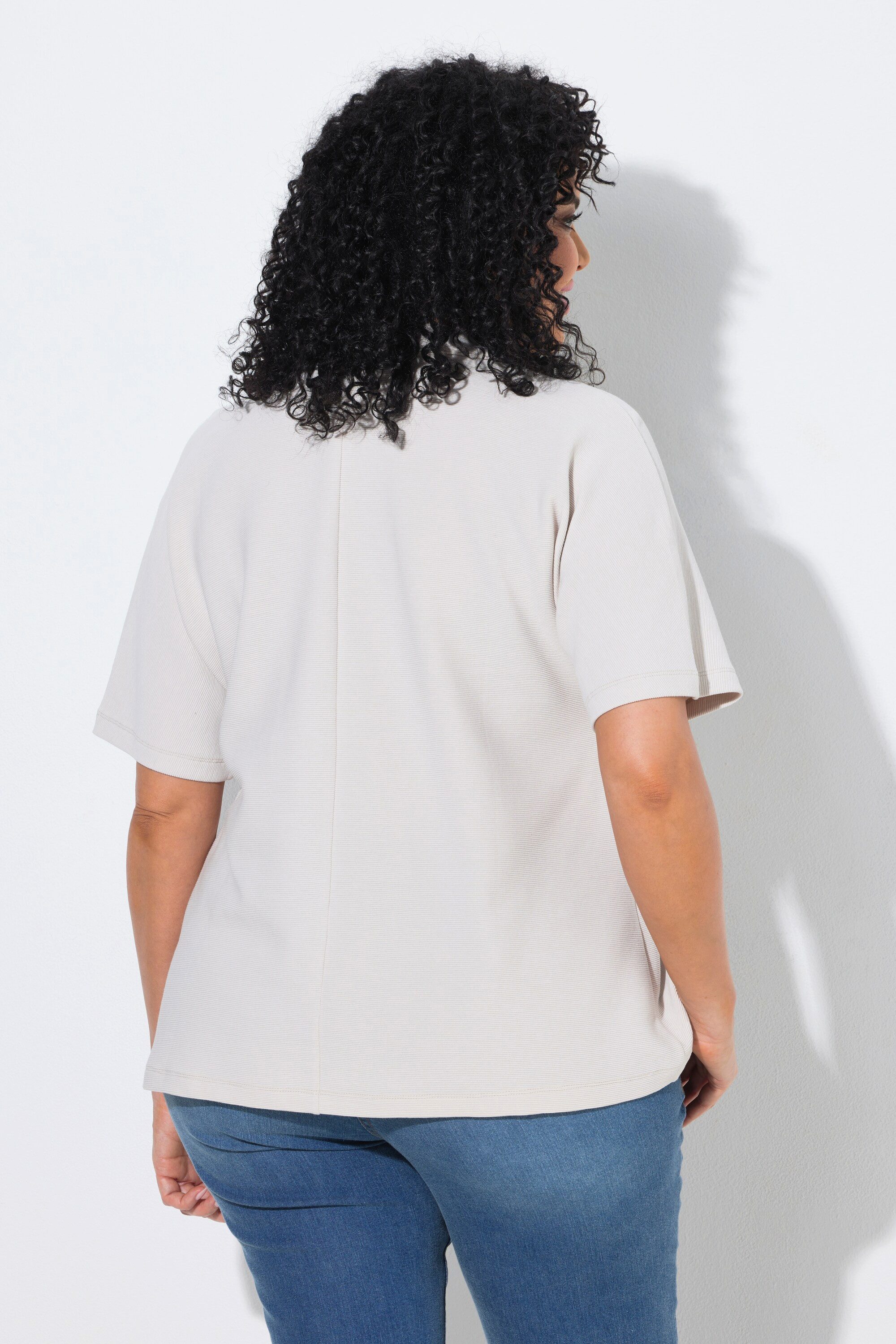 Ulla Popken T-Shirt T-Shirt Ziersteinborte Oversized Hemdkragen