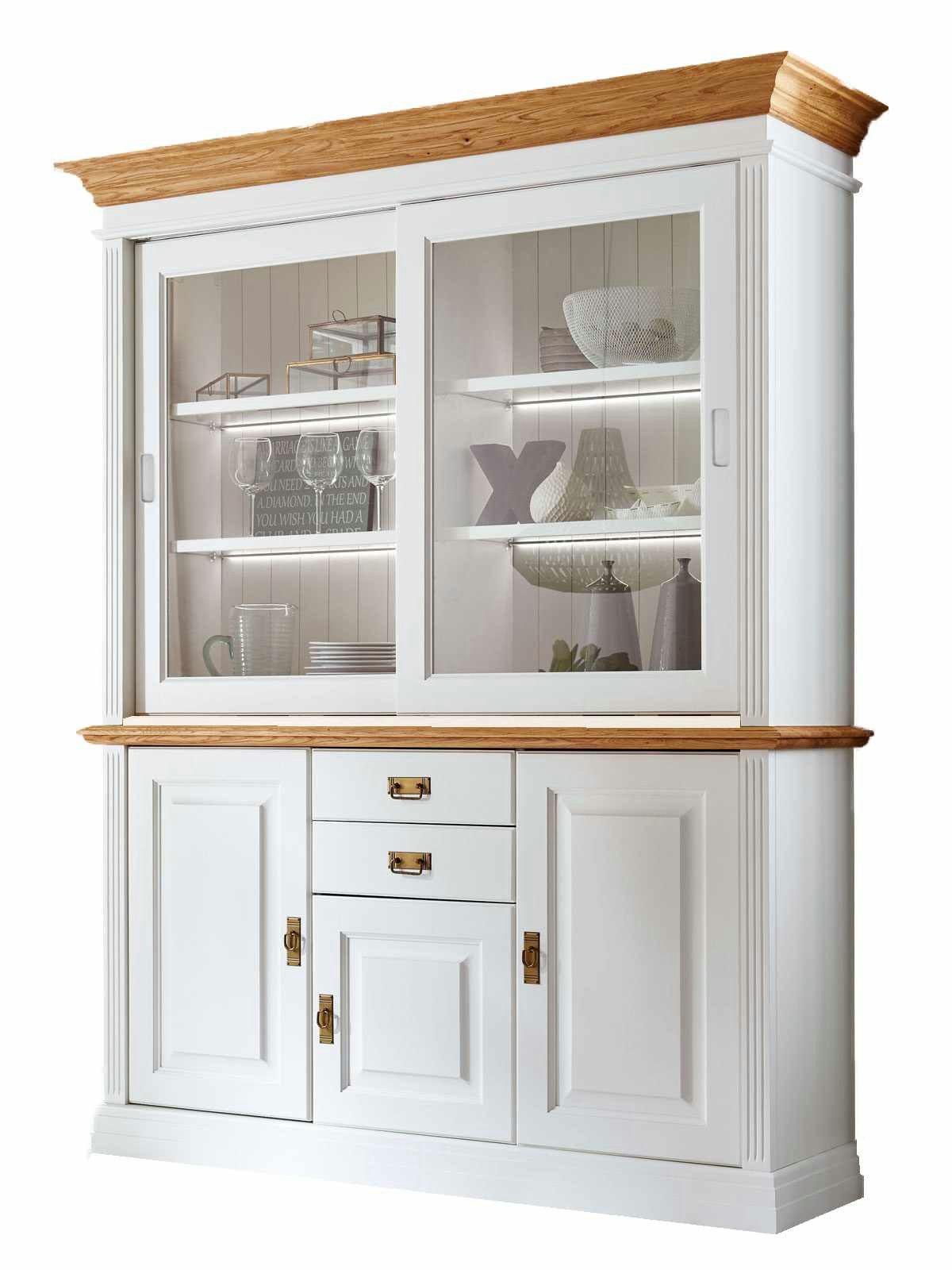 Buffet Büffet Sideboard mit Aufsatz Novara 5-türig 2 Schubladen weiß massiv