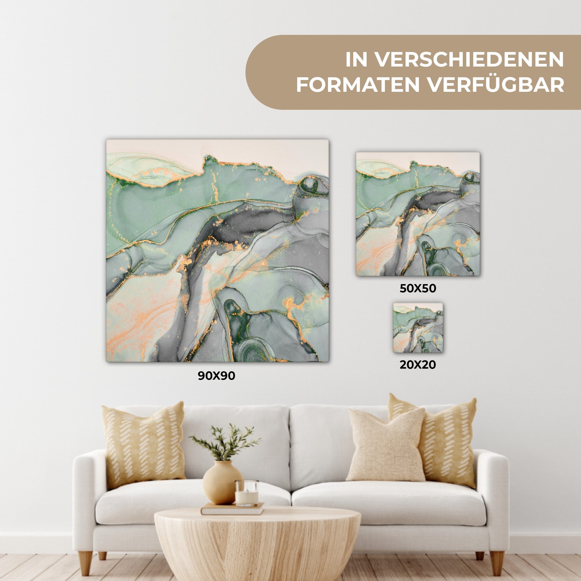 OneMillionCanvasses® Leinwandbild Gold - Marmor - Grün - Luxus - Glitzer - Marmoroptik, Fotodruck (1 St), Leinwand Bilder Klein, Wand Dekoration Aesthetic 30x20 – Bild 5 von 5