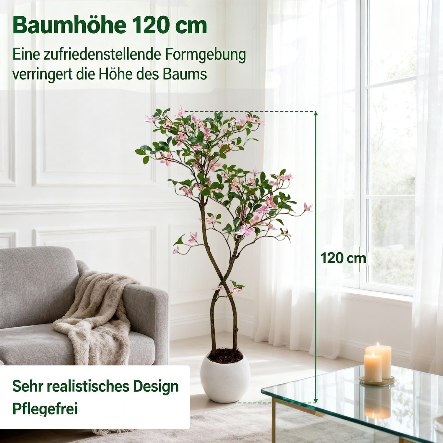 Künstliche Zimmerpflanze 120/150CM Kunstbaum Jasmine mit Blumenduft,UV-beständigen Blättern, GarveeMore, Höhe 120 cm, für Homeoffice,Wohnzimmer,Schlafzimmer,Badezimmer,Hochzeiten und Party