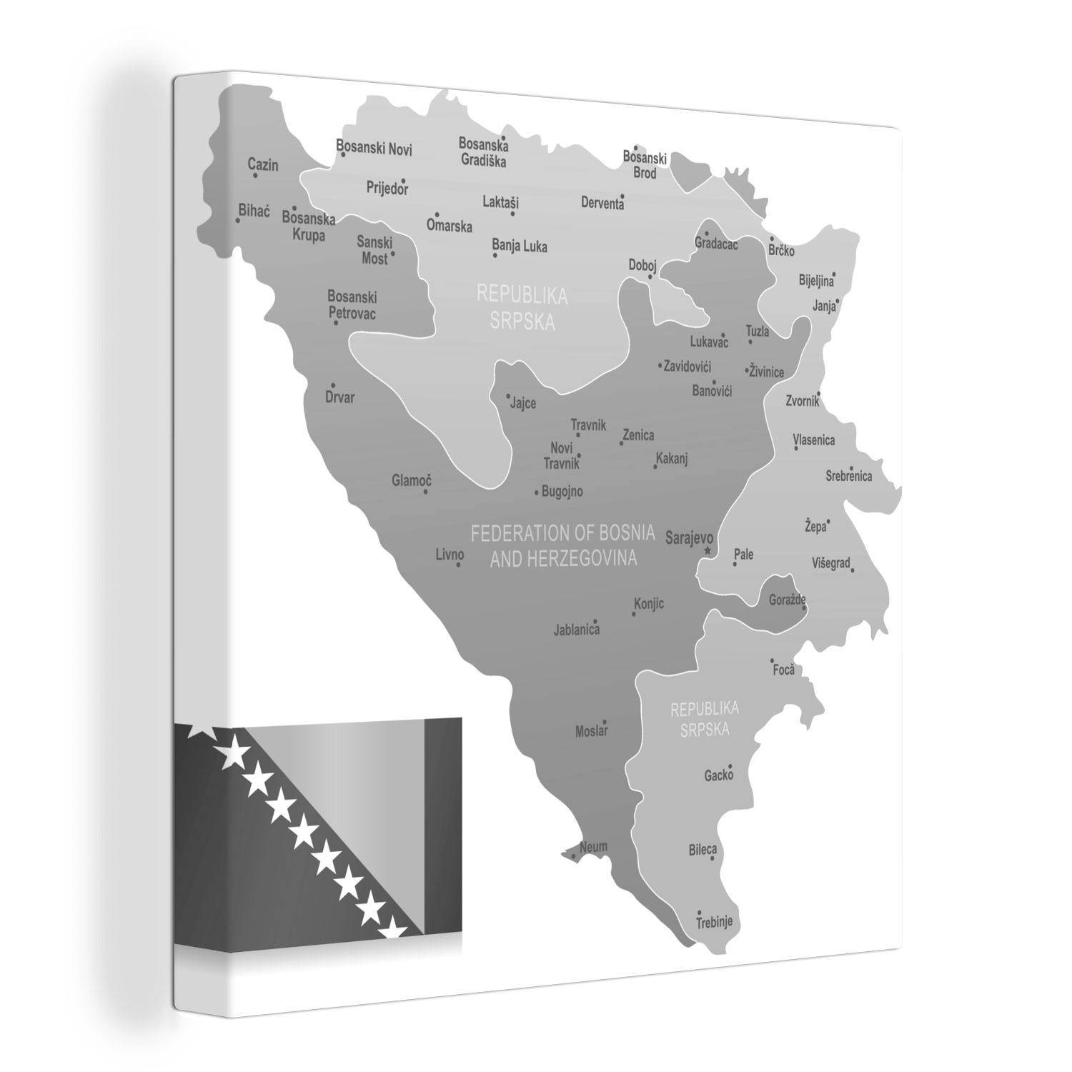 OneMillionCanvasses® Leinwandbild Eine Illustration von Bosnien und Herzegowina in blauer Farbe -, (1 St), Leinwand Bilder für Wohnzimmer Schlafzimmer | Leinwandbilder