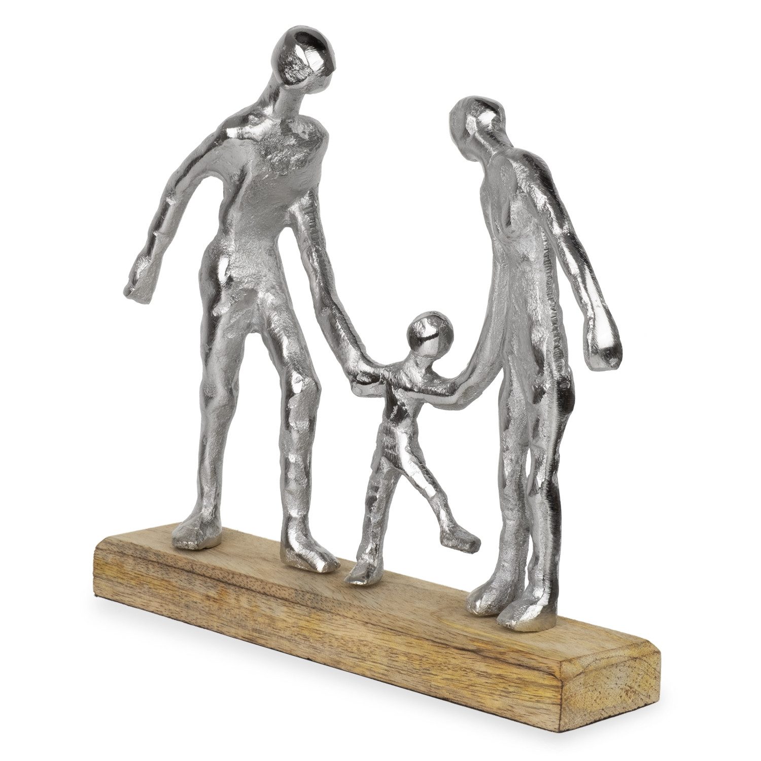 Moritz Skulptur Dekofigur Familie mit Kind auf Mangoholzsockel silberfarben, Holz, Tischdeko, Fensterdeko, Wanddeko, Holzdeko, Weihnachtsdeko