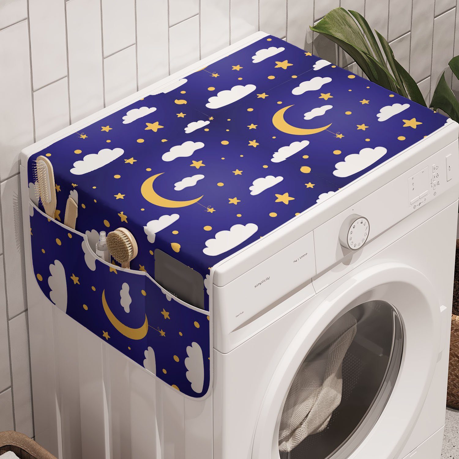 Abakuhaus Badorganizer Anti-Rutsch-Stoffabdeckung für Waschmaschine und Trockner, Himmel Mond-Sterne-Punkte und Wolken Art