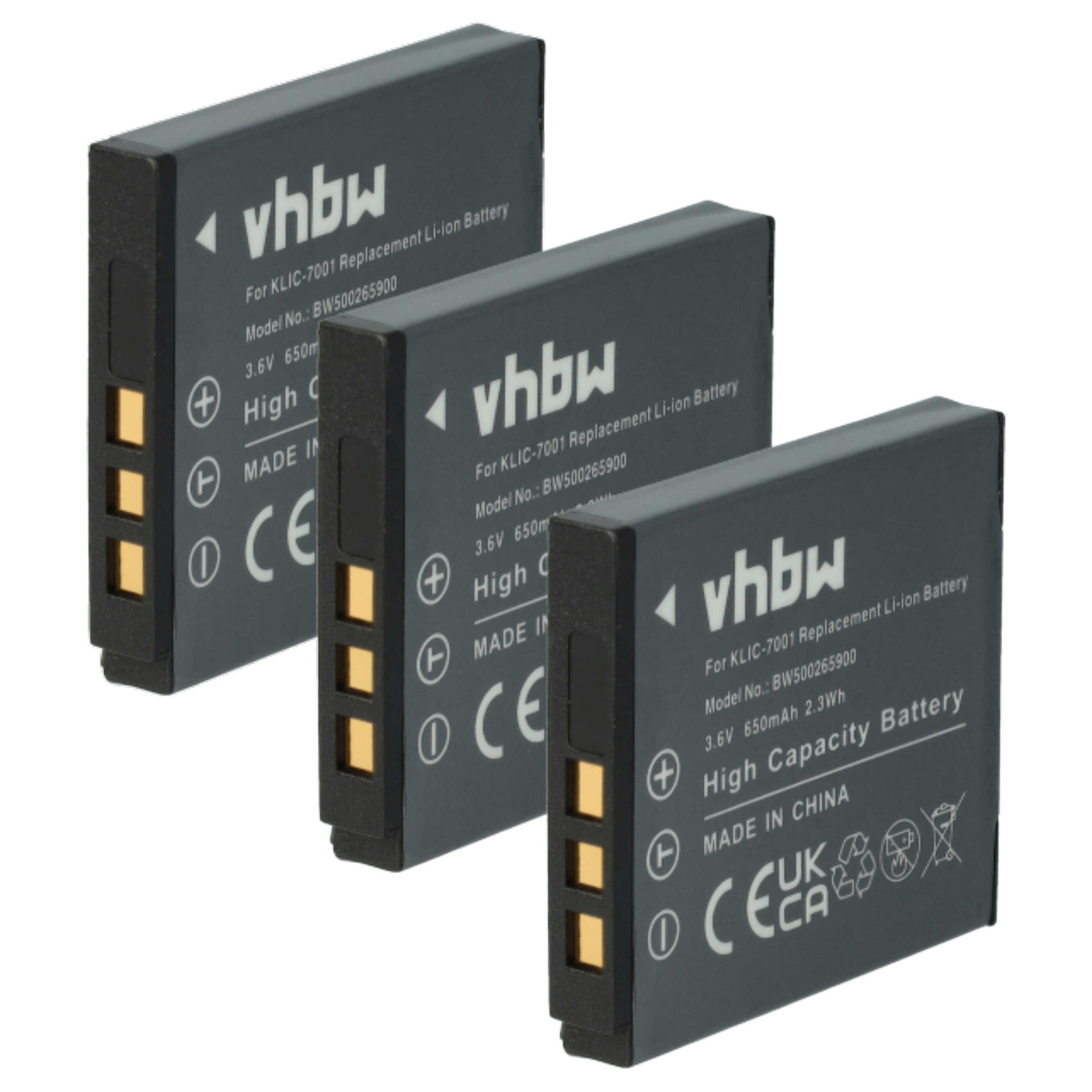 vhbw Akku passend für Hitachi SB-360, PB-360T, DZ-HV584E Kamera (650 mAh, Kamera-Akku Akku Li-Ion 650 mAh (3,6 V, 3 St), Leistungsfähige Austausch-Akkus für Digitalkamera, Spiegelreflexkamera