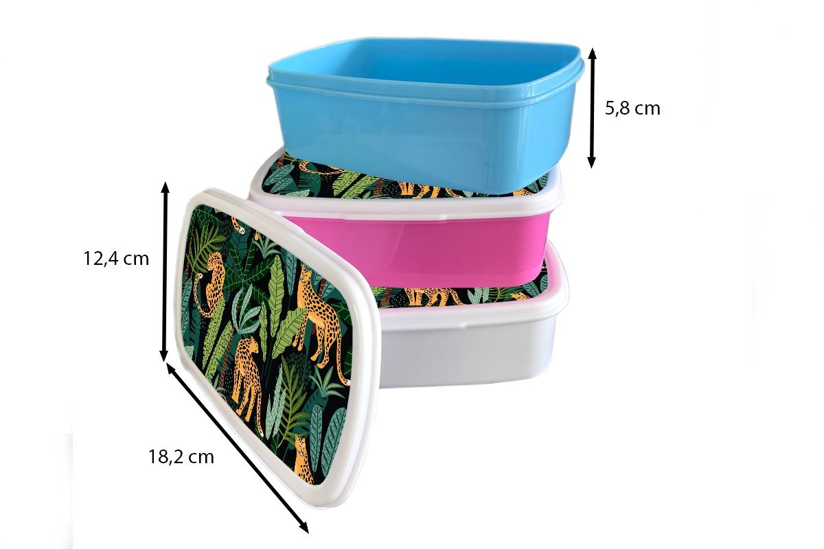 Mädchen Muster - für Brotbox - Jungs - Erwachsene, für MuchoWow - Lunchbox Dschungel und Panther Kunststoff, Brotdose, Kinder (2-tlg), Pflanzen, und Mädchen weiß - Jungen
