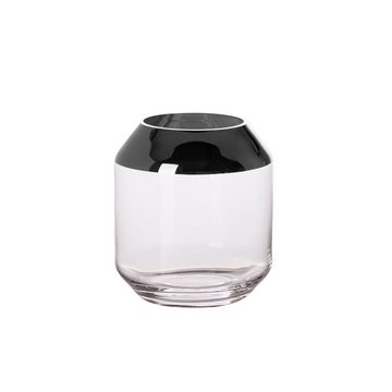 Fink Teelichthalter Teelichthalter / SMILLA - transparent - Glas - H.14cm x Ø 12cm, mundgeblasen - silberfarbener Rand - Durchmesser Öffnung: 9,5 cm