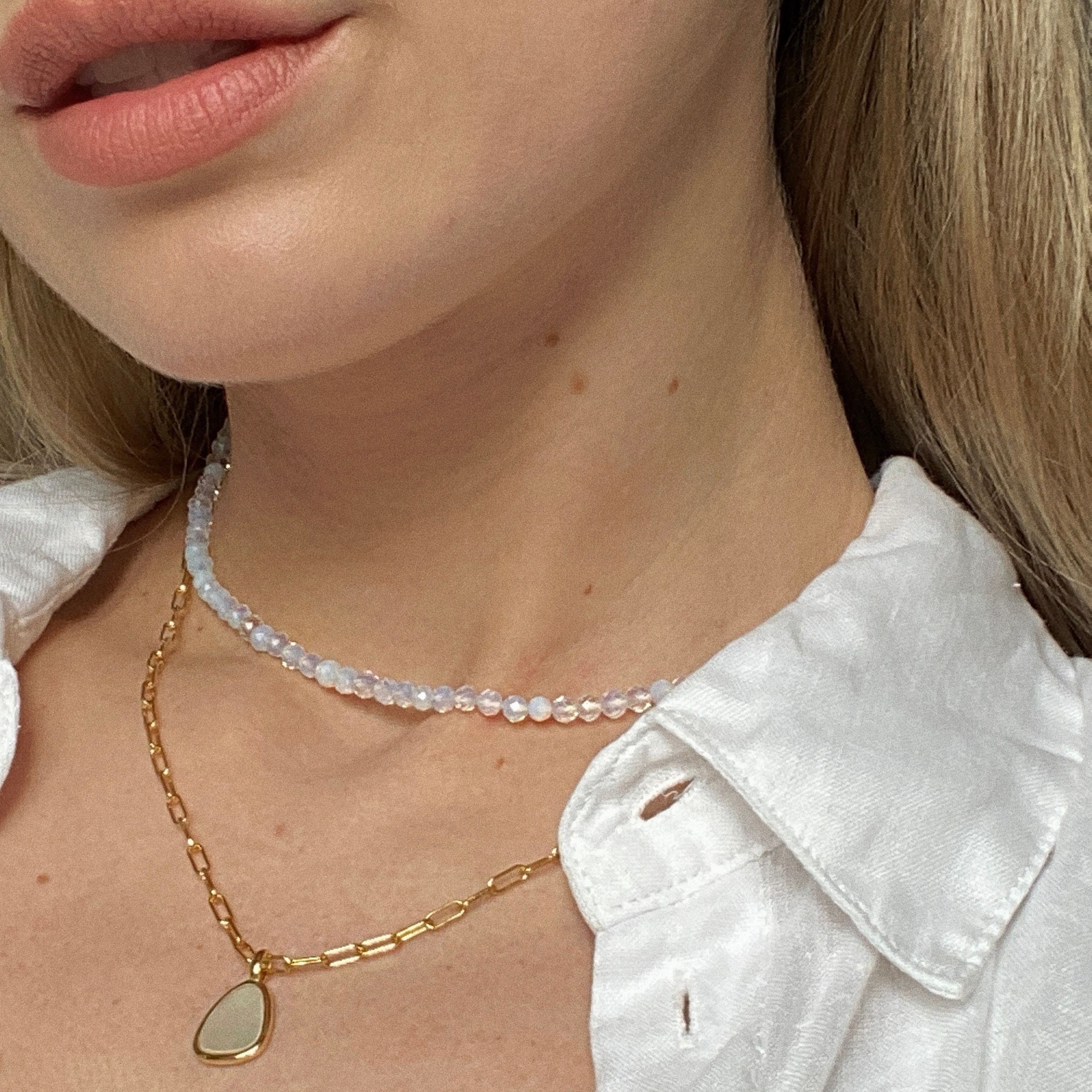 Brandlinger Perlenkette Halskette Victoria, 925 Silber vergoldet, Opalith