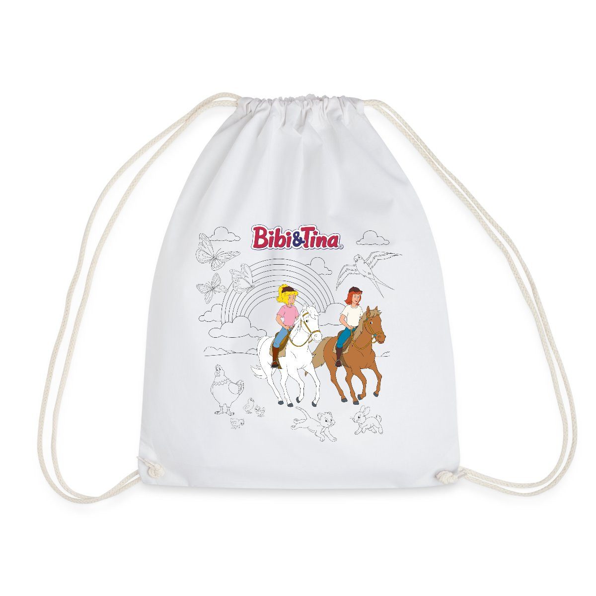Spreadshirt Turnbeutel Bibi & Tina Ausmalmotiv Mit Pferden Turnbeutel (1-tlg)