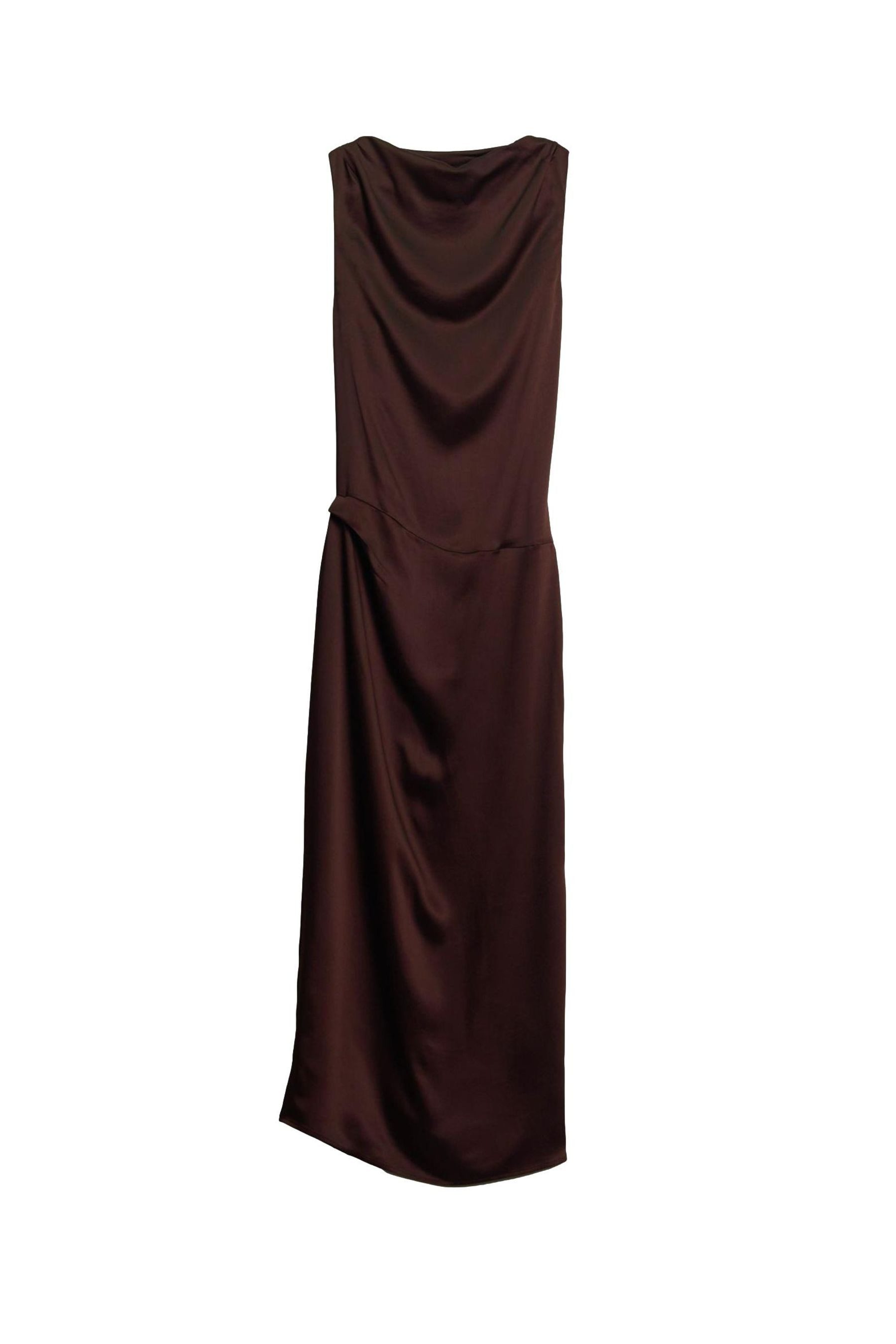 Midikleid BHOEM Drapiertes ärmelloses Satin-Midikleid, braun