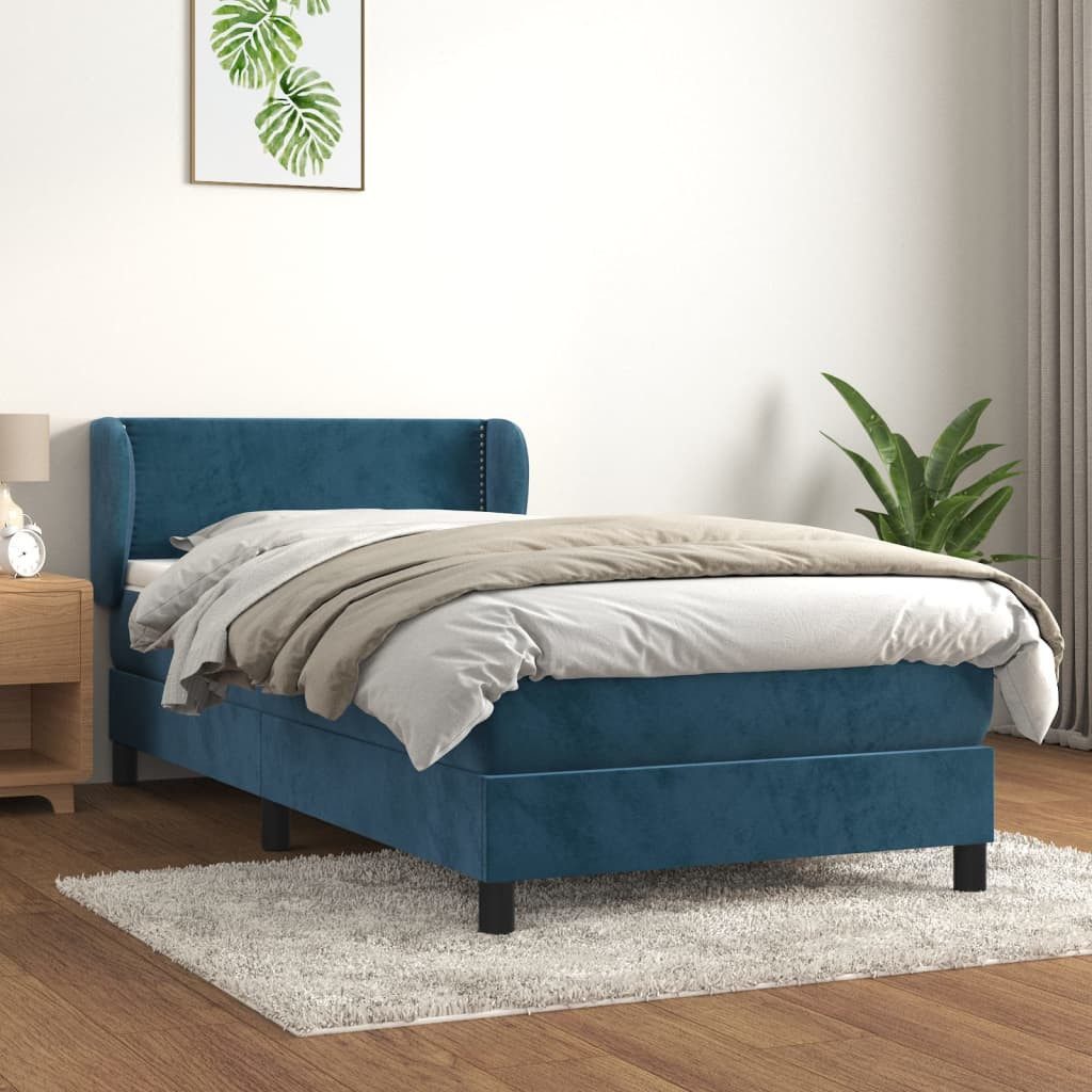 vidaXL Boxspringbett, Boxspringbett mit Matratze Dunkelblau 90x190 cm Samt günstig online kaufen