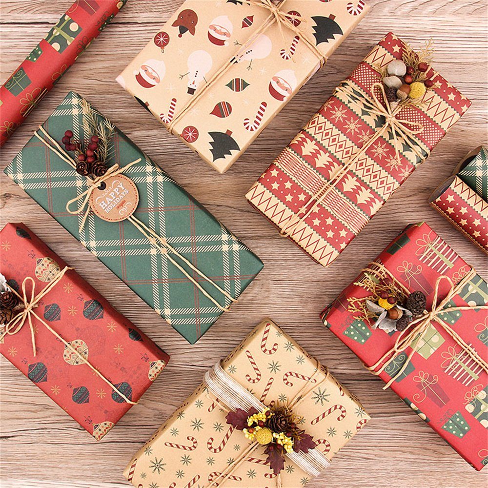 Geschenkpapier HALWEI Geschenkpapier Weihnachten Kraftpapier Geschenkpapier,50x70 Set,6Blatt
