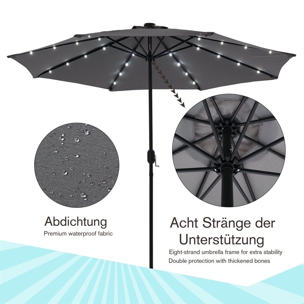 Feel2Home Sonnenschirm Sonnenschirm Marktschirm Ø3m LED Beleuchtung Strandschirm grau/beige, LxB: 300,00x300,00 cm, Stück, Premium-Sonnenschirm, LED-Beleuchtung – Bild 3 von 5