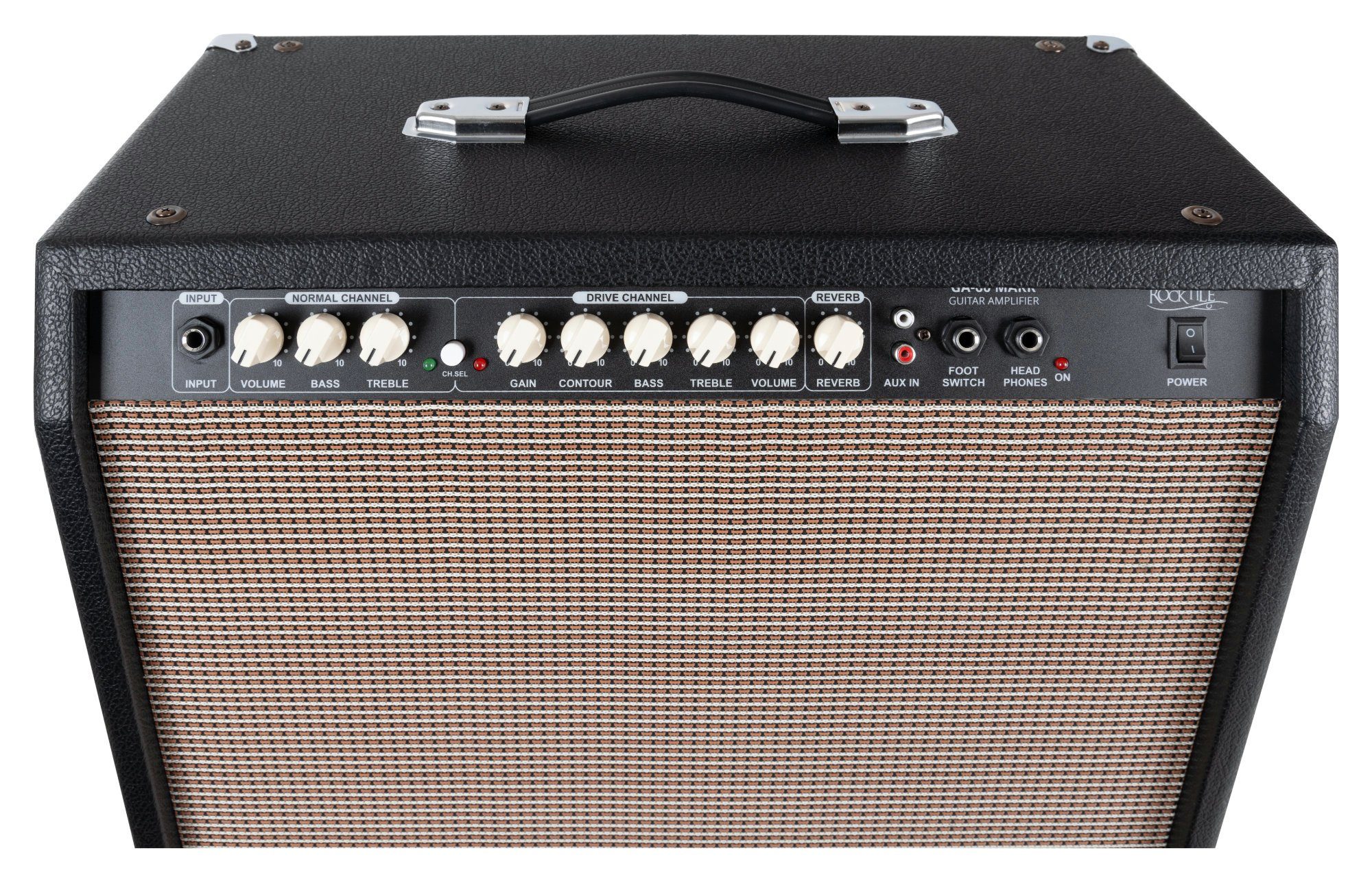 Rocktile GA-60 Mark Gitarrenverstärker Verstärker 2-Band-EQ (Normal/Drive), Gitarrencombo - 60 pro Mit Kanal Effektweg) - Federhall-Effekt Kanäle: (Anzahl & W, 2
