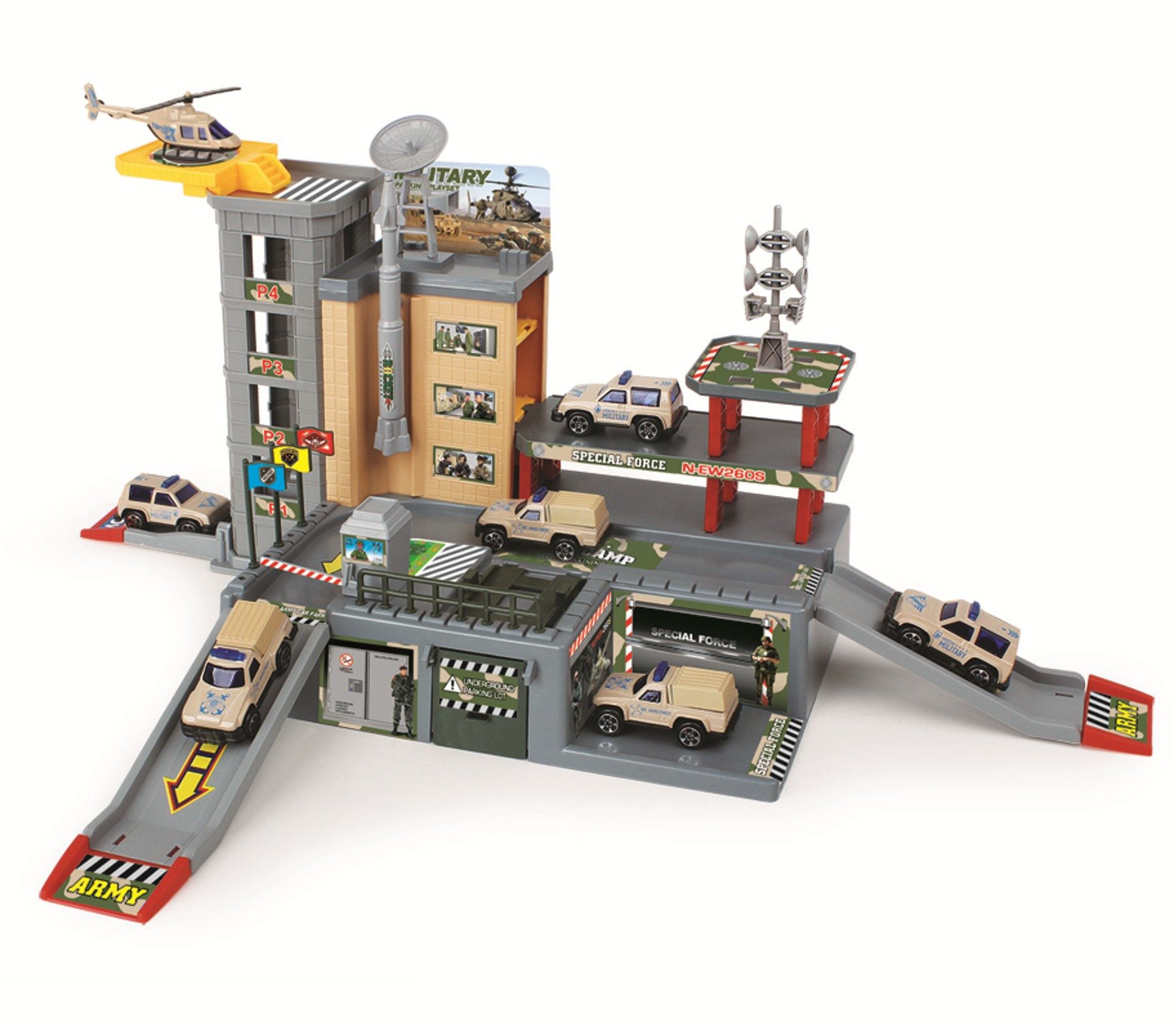 TikTakToo Spiel-Polizeistation Militärstation mit 2 Autos und einem Hubschr günstig online kaufen