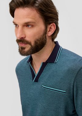s.Oliver Kurzarmshirt Poloshirt in melierter Optik Streifen-Detail, Kontrast-Details