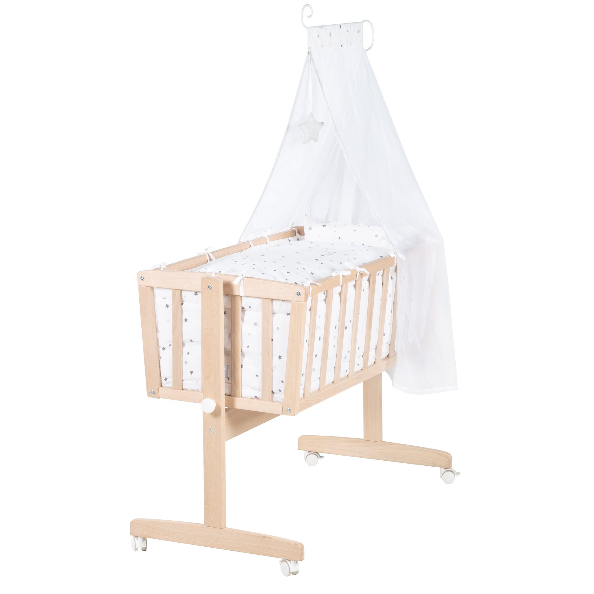 roba® Babybett Komplettwiegenset, mit Rollen inkl. Bettausstattung & Himmel