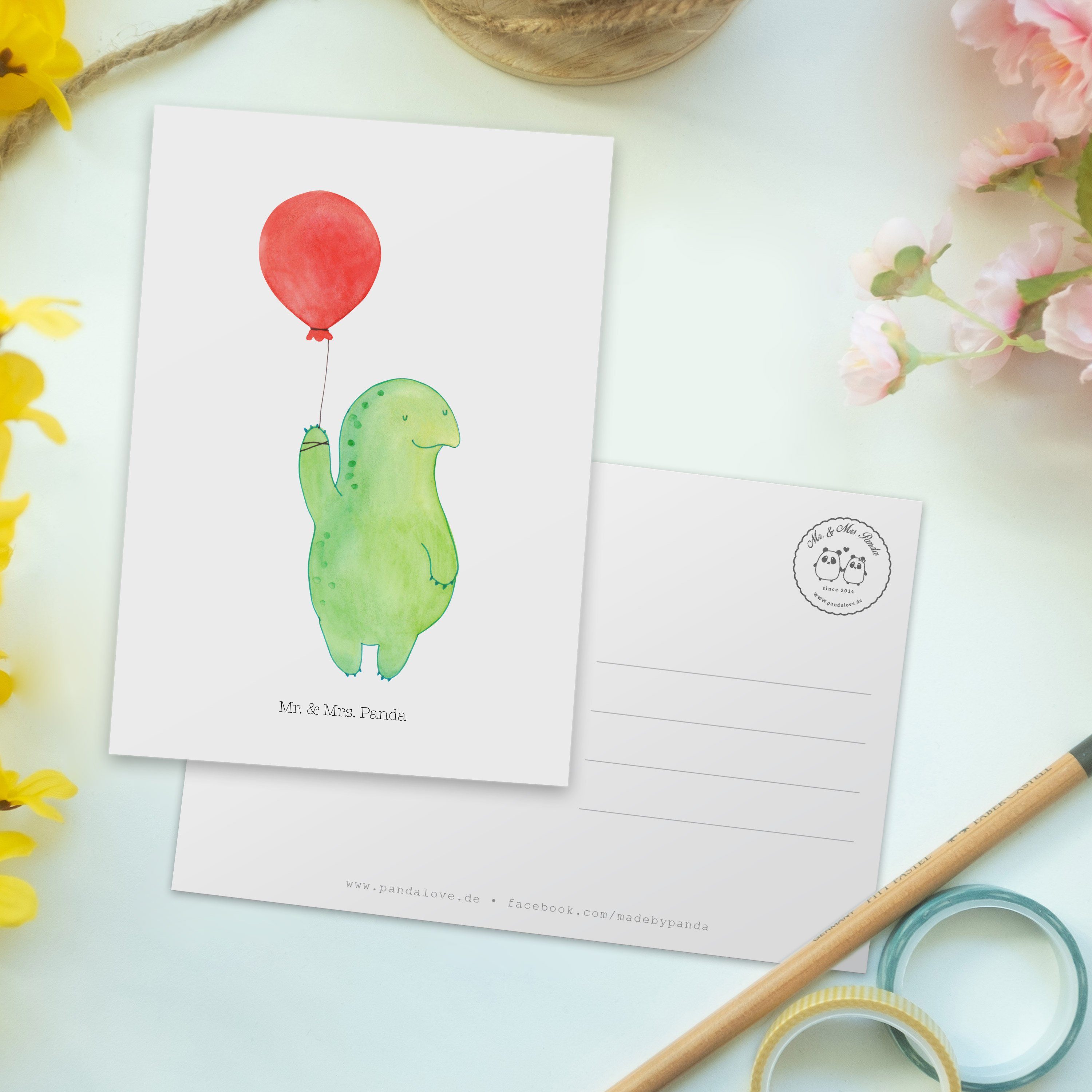 Mutausbruch, Mrs. Schildkröte Luftballon Postkarte Einladung, Weiß Panda - Geschenk, & Ges - Mr.