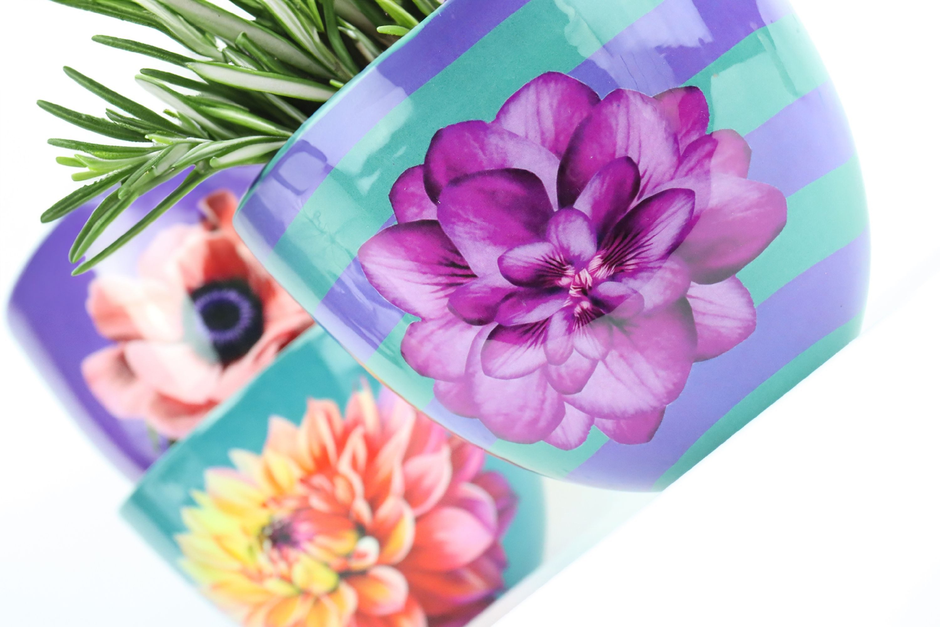 FURNARO Übertopf (3-tlg), Set aus Metall mit Dahlie, Anemone und Orchideen Motiv ø15x12cm