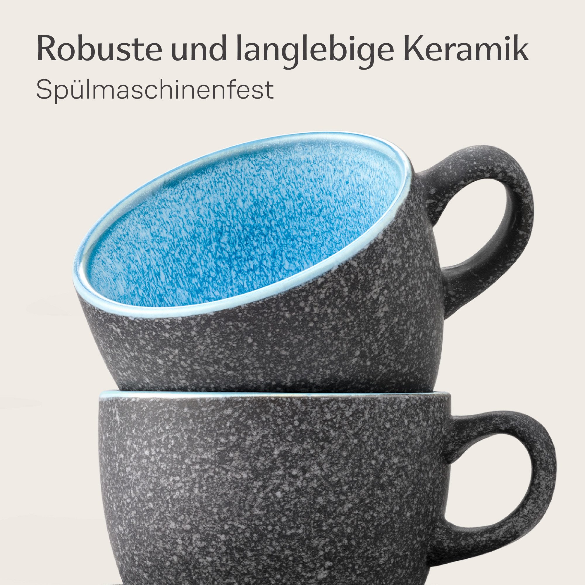 Cosumy Cappuccinotasse Espressotassen mit Untertassen 4er Set - 90 ml Keramik bunt, 8-tlg., Keramik, Steingut mit Handgefertigter Reaktiver Glasur - Hält Lange  – Bild 5 von 5