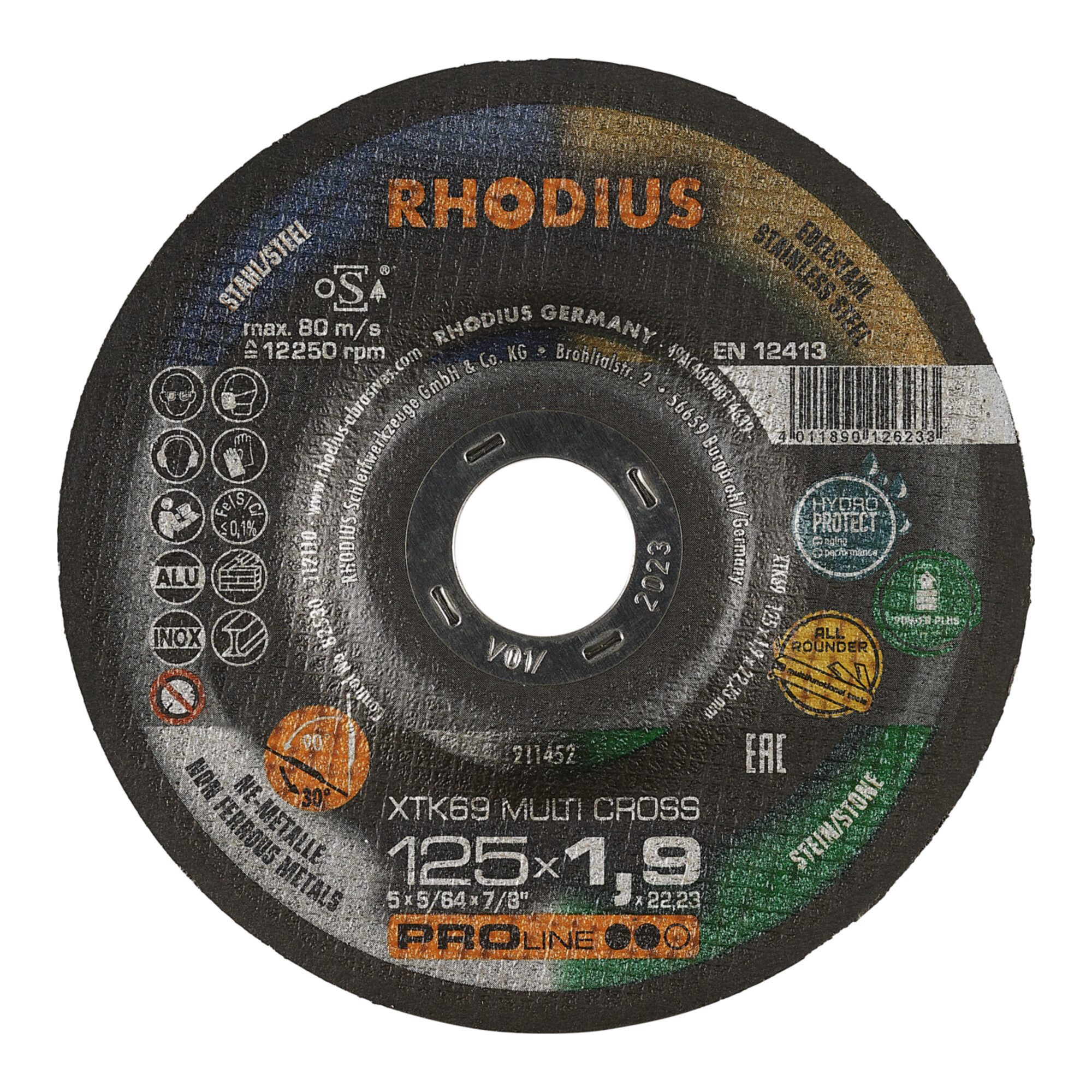 Rhodius Trennscheibe RHODIUS PROline XT69 MULTI CROSS Extradünne Trennscheibe 125 x 1,9 x 2
