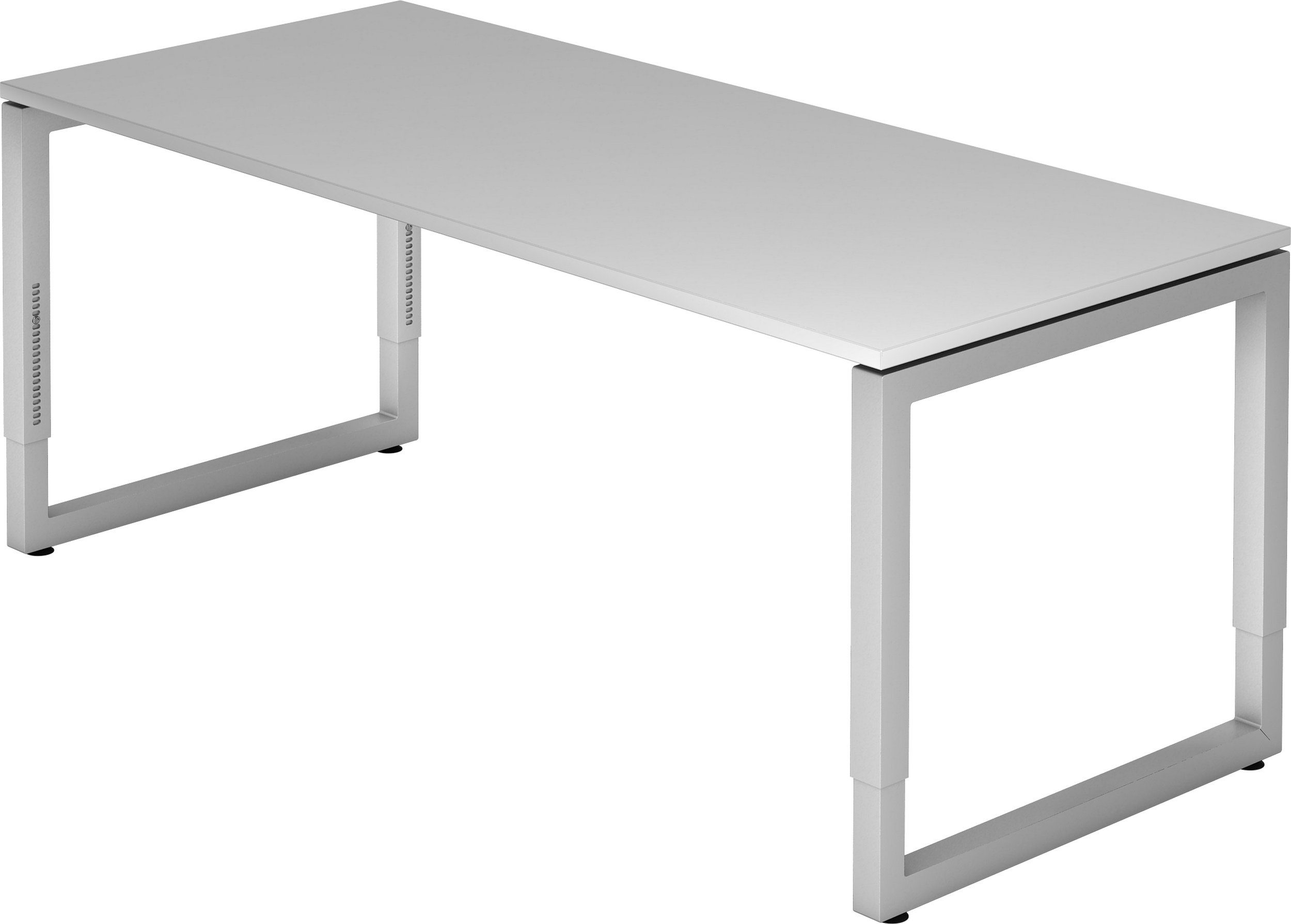 bümö Schreibtisch Schreibtisch Serie-R, Rechteck: 180 x 80 cm - Dekor: Grau - Gestell: Silber