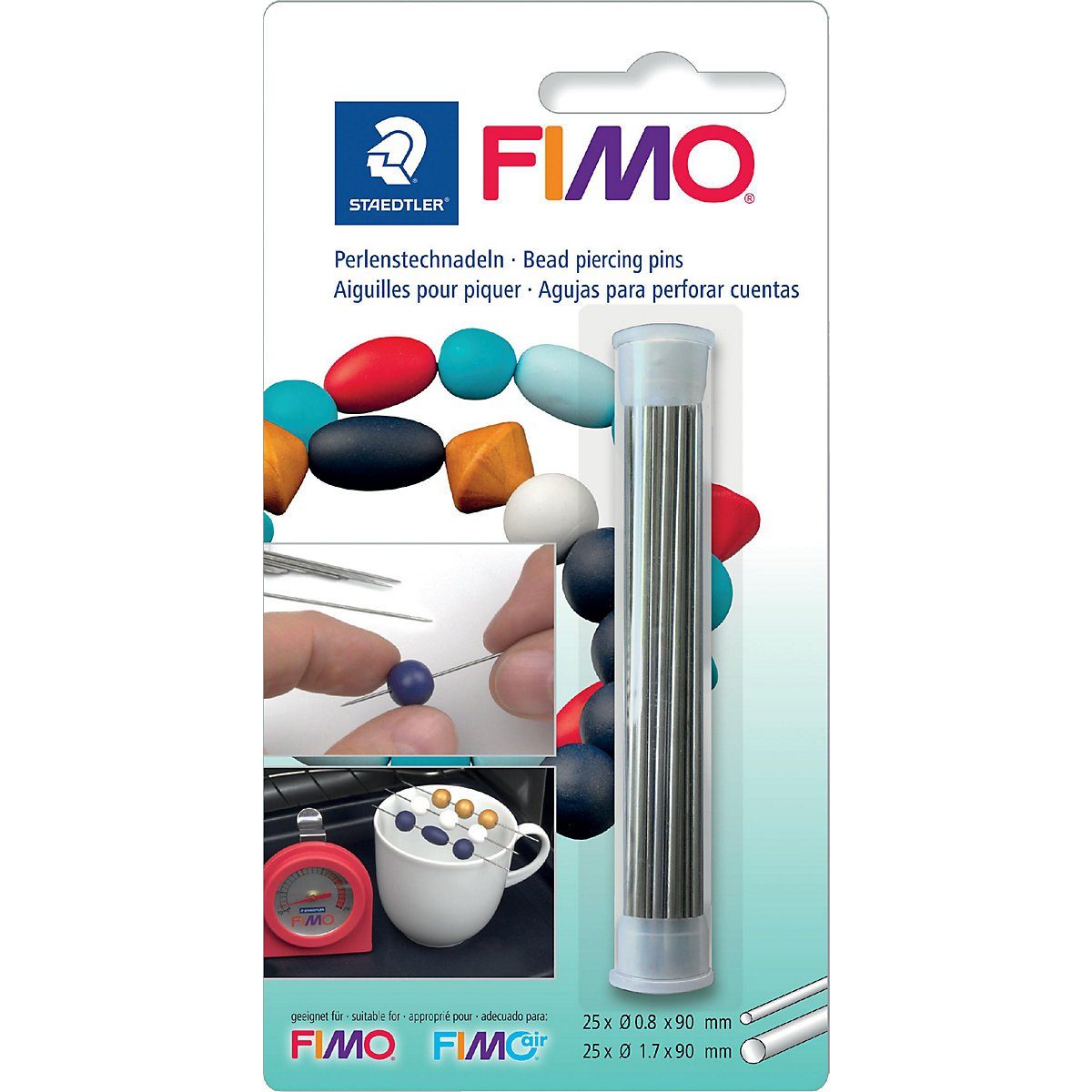 FIMO Knete FIMO Perlenstechnadeln, 50 Stück in 2 Stärken