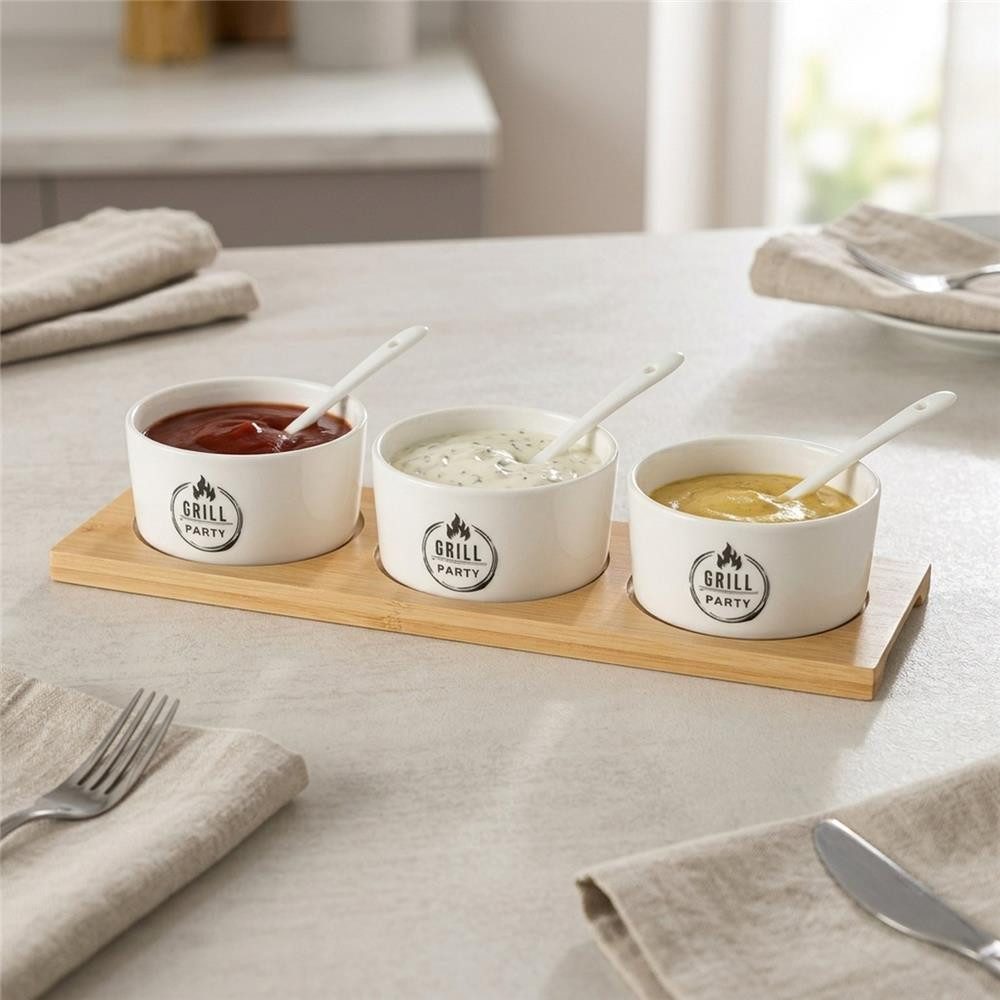 BOLTZE Servierschale Schale Conny 7-tlg. Set, aus Bambus und Keramik modern 500ml