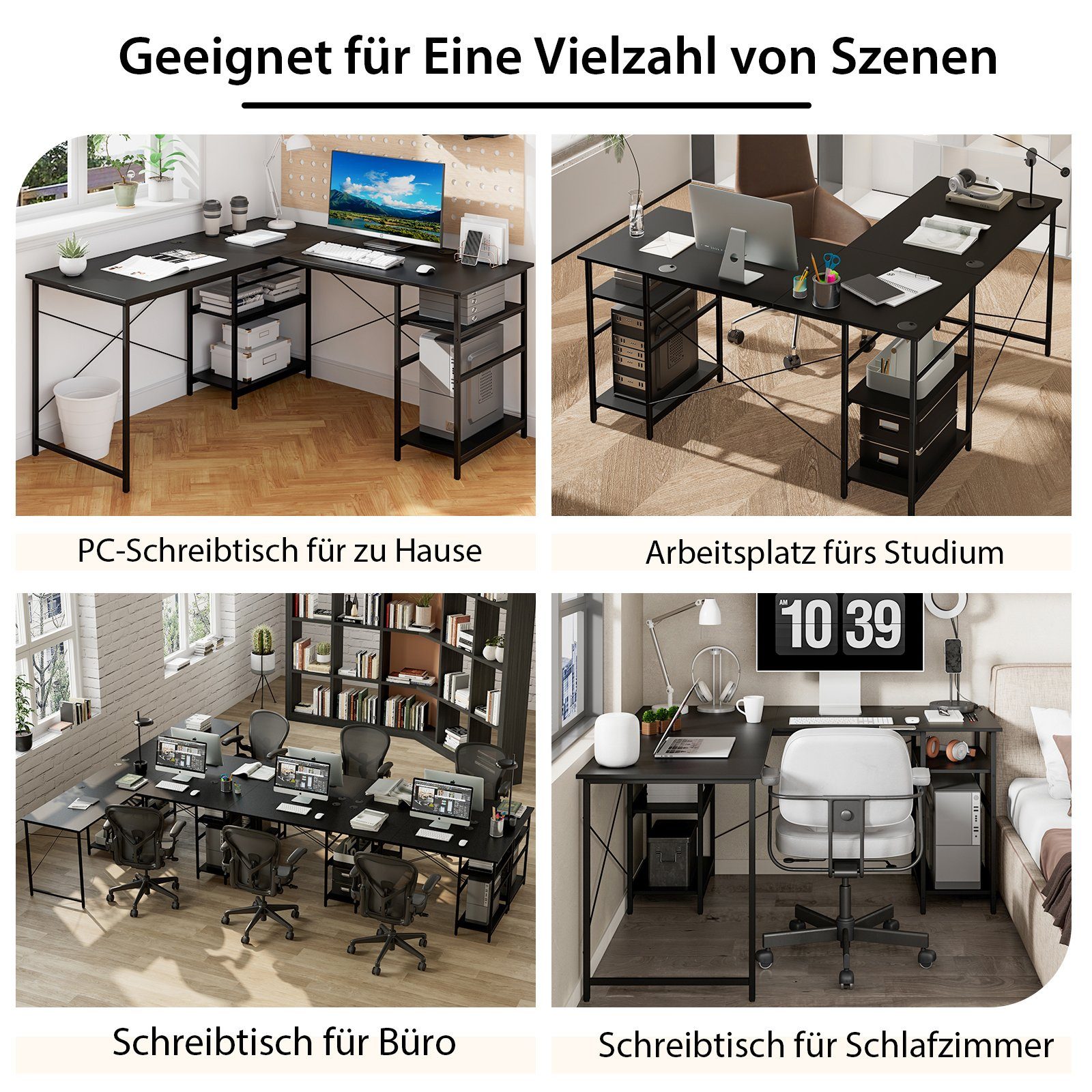 2in1 Design, 151 151 Ablagen, schwarz cm mit Eckschreibtisch, x x COSTWAY 4 75