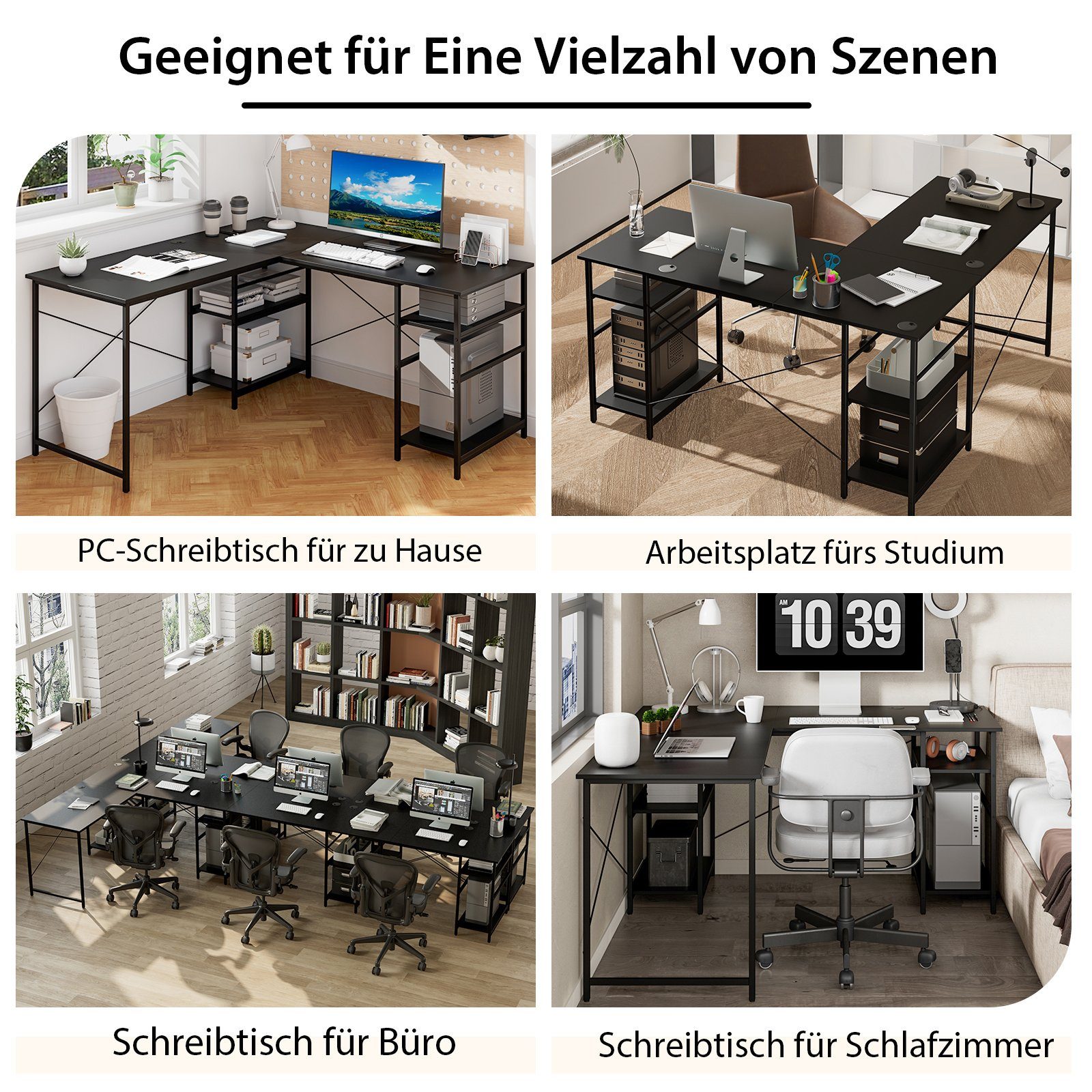COSTWAY Eckschreibtisch, 2in1 Design, mit 4 Ablagen, 151 x 151 x 75 cm günstig online kaufen