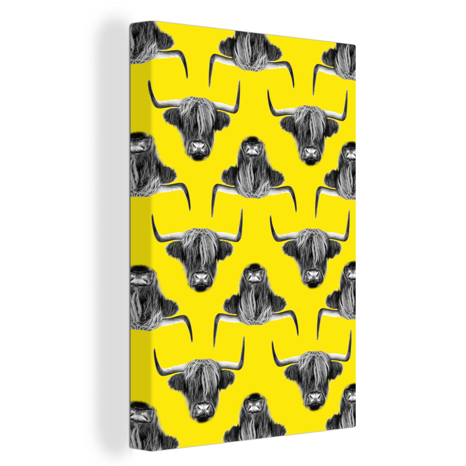OneMillionCanvasses® Leinwandbild Schottischer Highlander - Gelb - Muster, (1 St), Leinwandbild fertig bespannt inkl. Zackenaufhänger, Gemälde, 20x30 cm