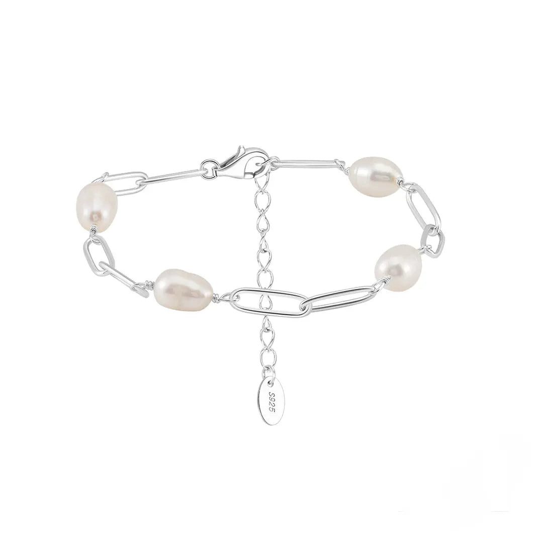 Suzan Gold Silberarmband 925 Silber Pearlvera Süßwasserperlen Paperclip