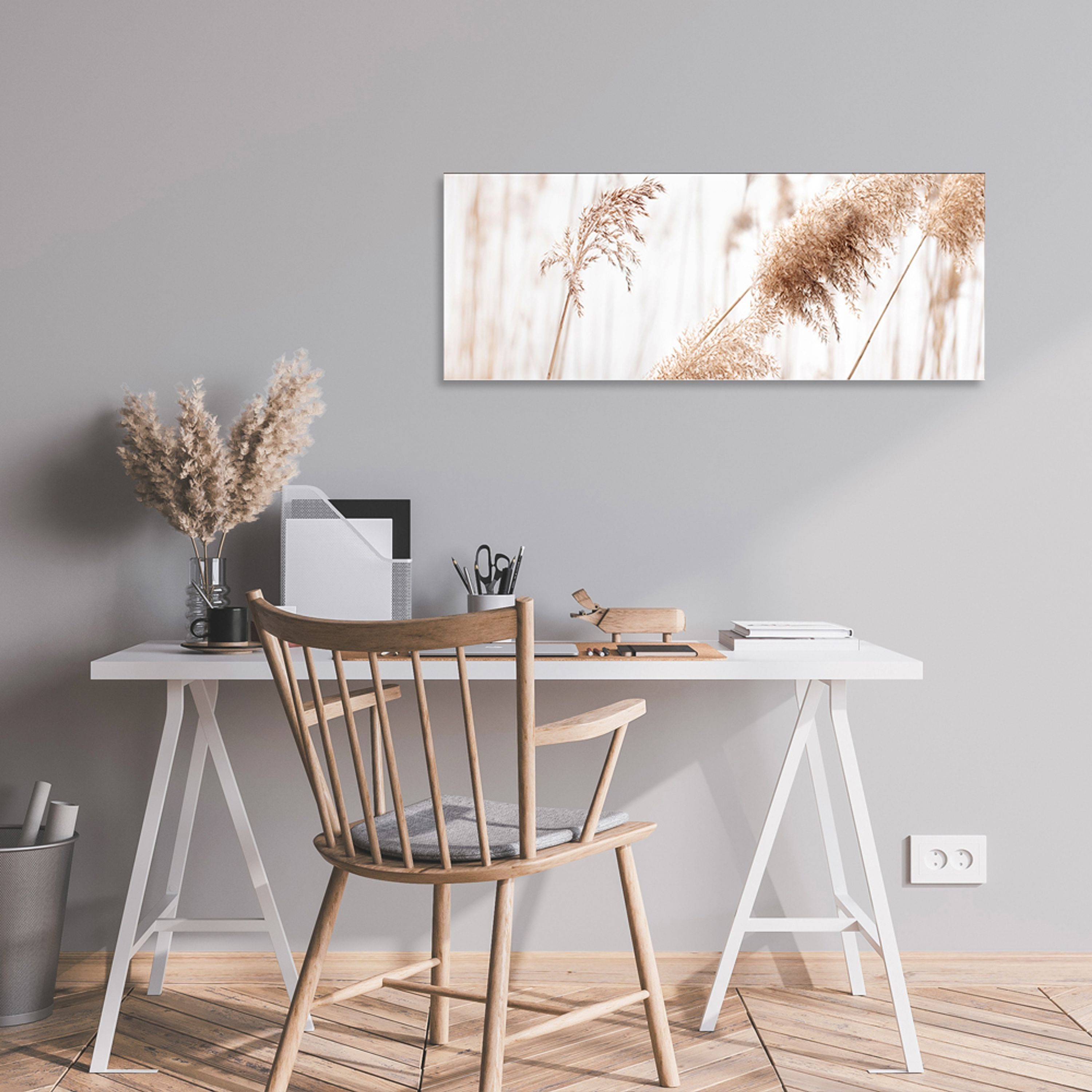 artissimo Glasbild Bild aus Glas 80x30 cm / Wandbild Querformat / Wanddeko modern, Natur: Pampasgras beige – Bild 2 von 4