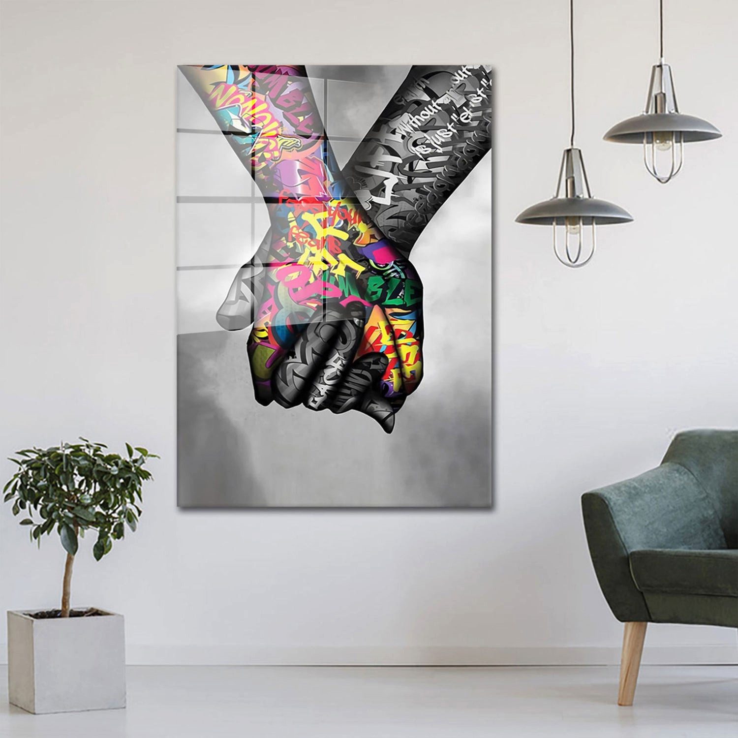 Artedinoi Acrylglasbild Pop Art In Love Hände Acrylglas Wandbild Bild Wanddeko Wohnzimmer XL
