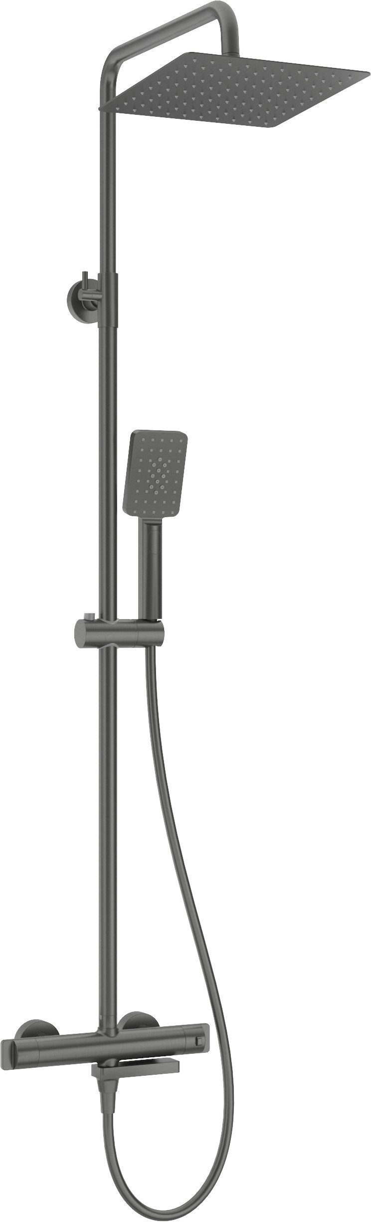 Deante Duschsystem Duschbatterie, klappbarer Auslauf, thermostatisch, 3 Strahlart(en), Einstellbereich: 107-144, Temperatursperre 38˚C, Titanium-Beschichtung