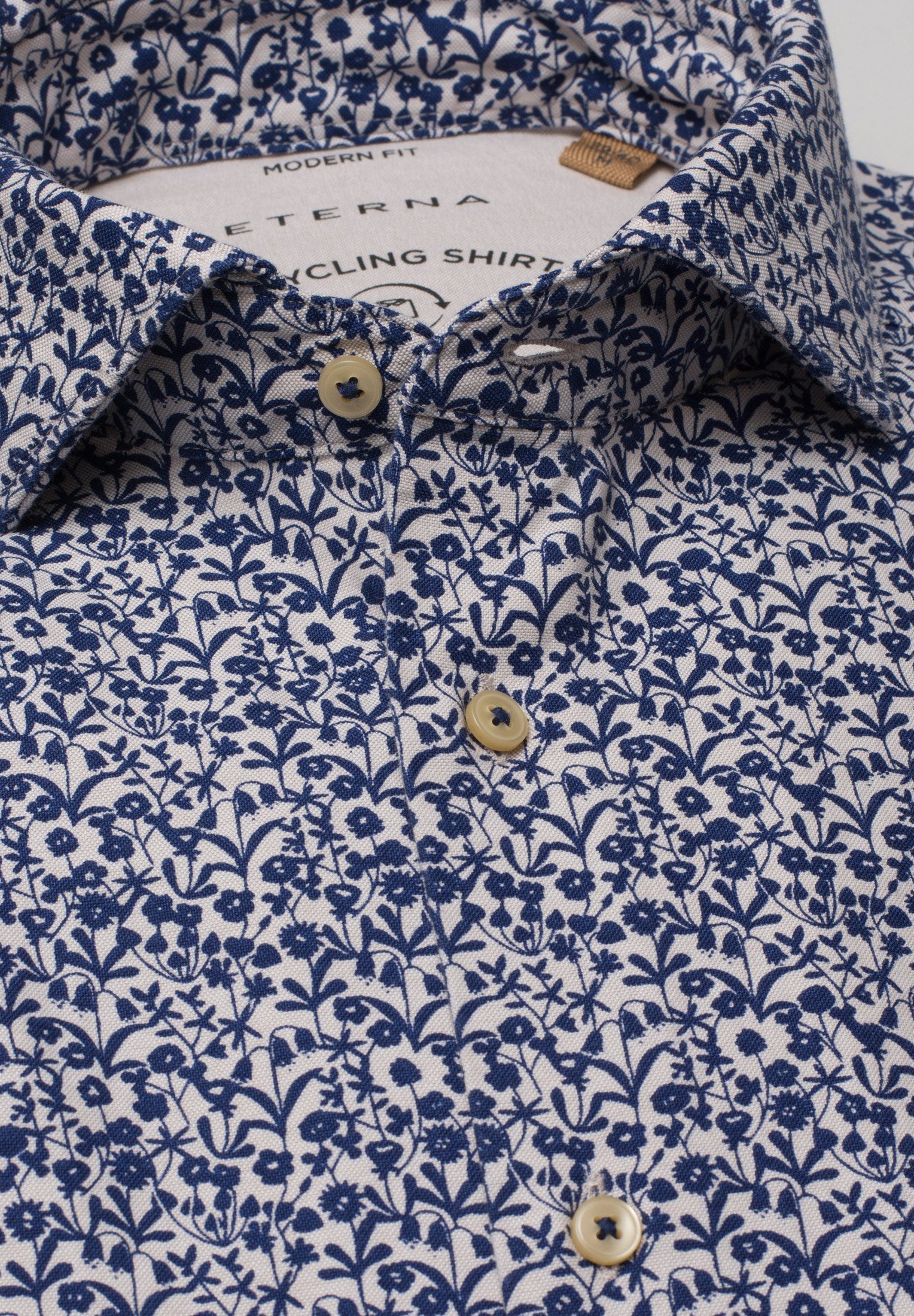 Eterna Klassische Bluse ETERNA REGULAR floral Langarm 2431-18-VS floral UPCYCLING FIT Hemd blau-weiß blau-weiss