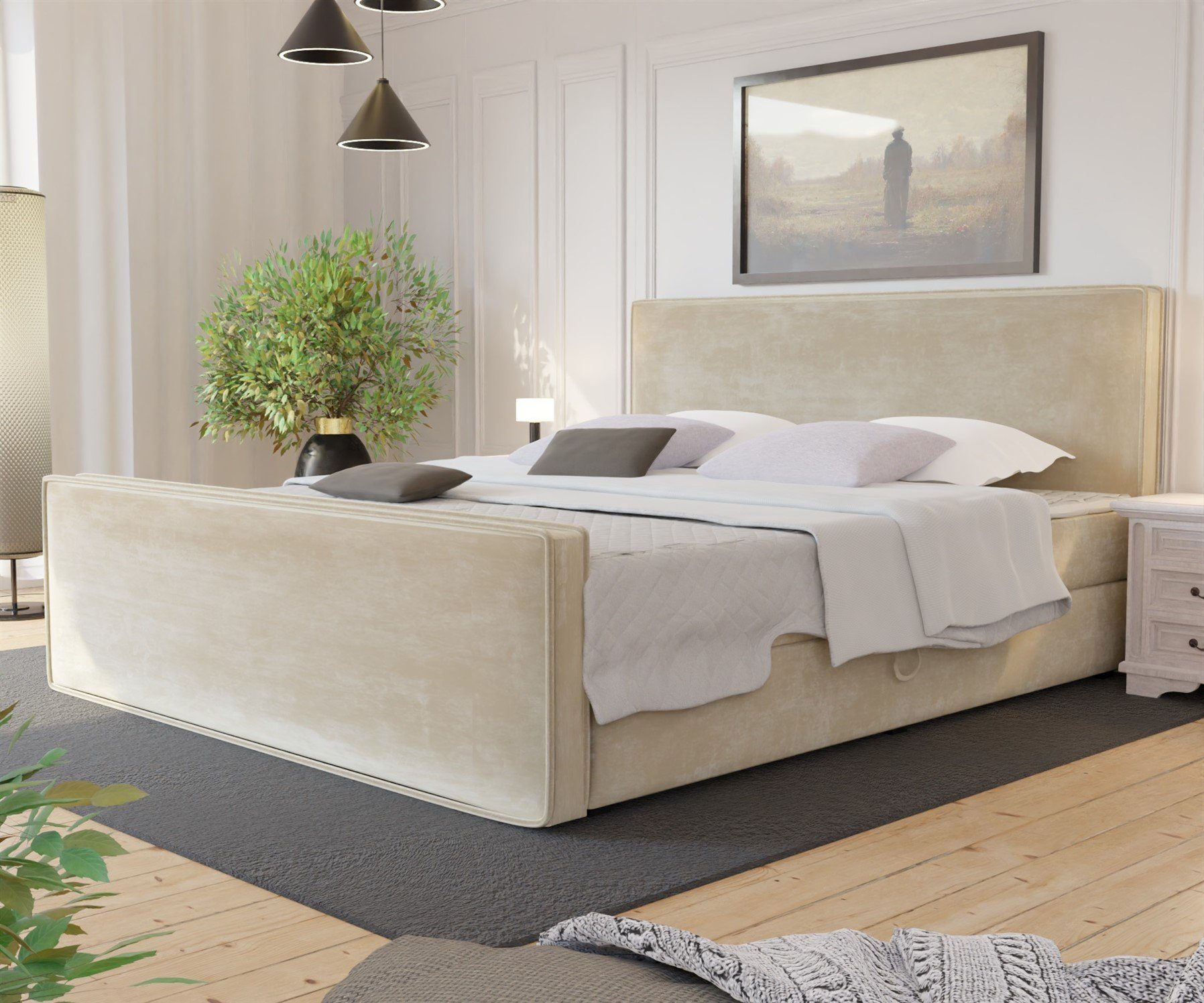 Fun Möbel Boxbett Schlafzimmerbett CELES in Stoff Brooklyn oder Monolith (inkl. Bettkästen, inkl. Kaltschaumtopper), Beidseitig aufklappbare Bettkästen