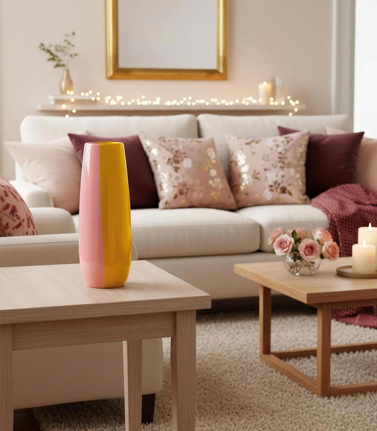 ASA SELECTION Tischvase EASE JOY, Rosa, Gelb, Steinzeug, H 18 cm (1 St), wasserdicht