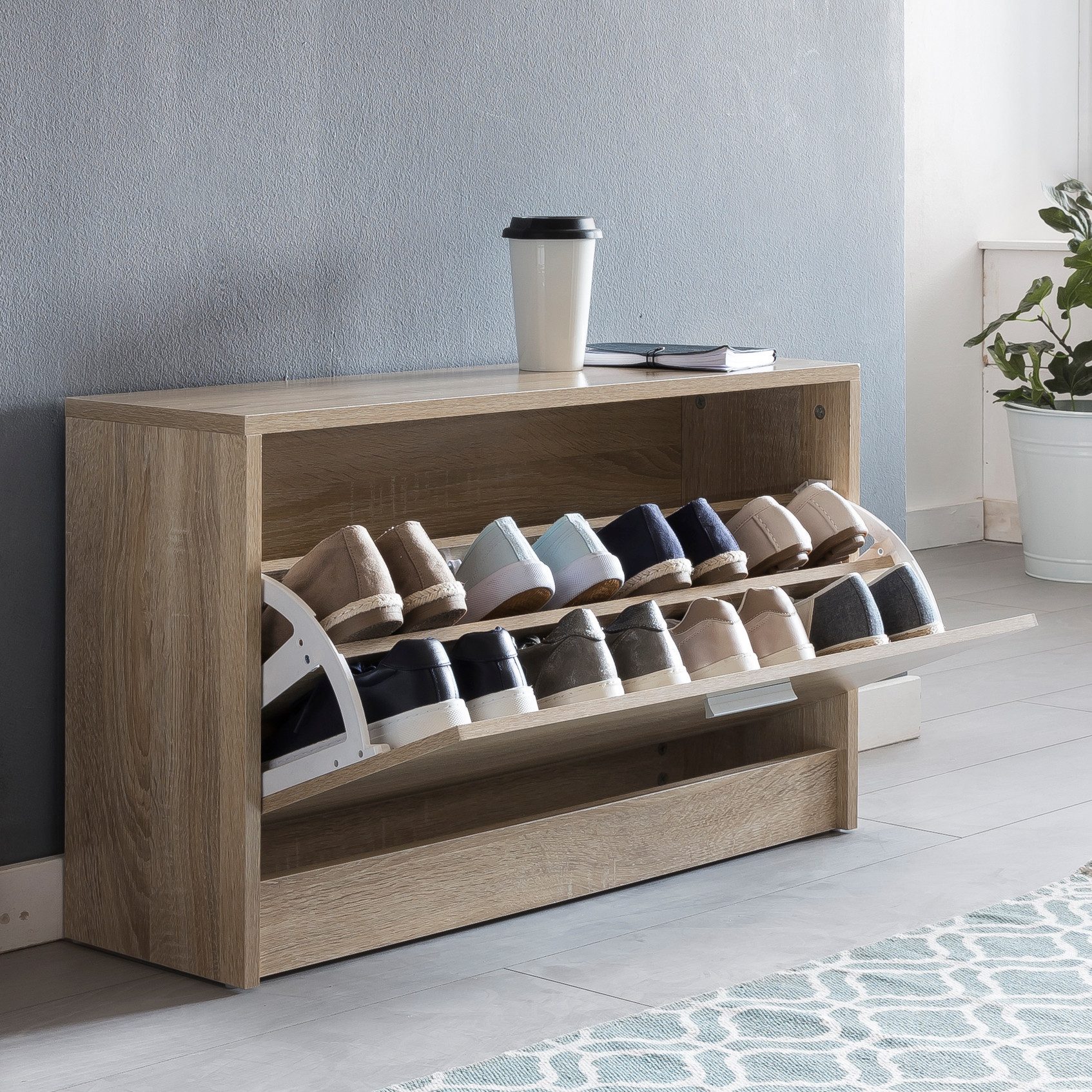 Wohnling Schuhbank WL5.270 (mit Sitzfläche Sonoma, Schuhkipper Holz 80x47x2 günstig online kaufen