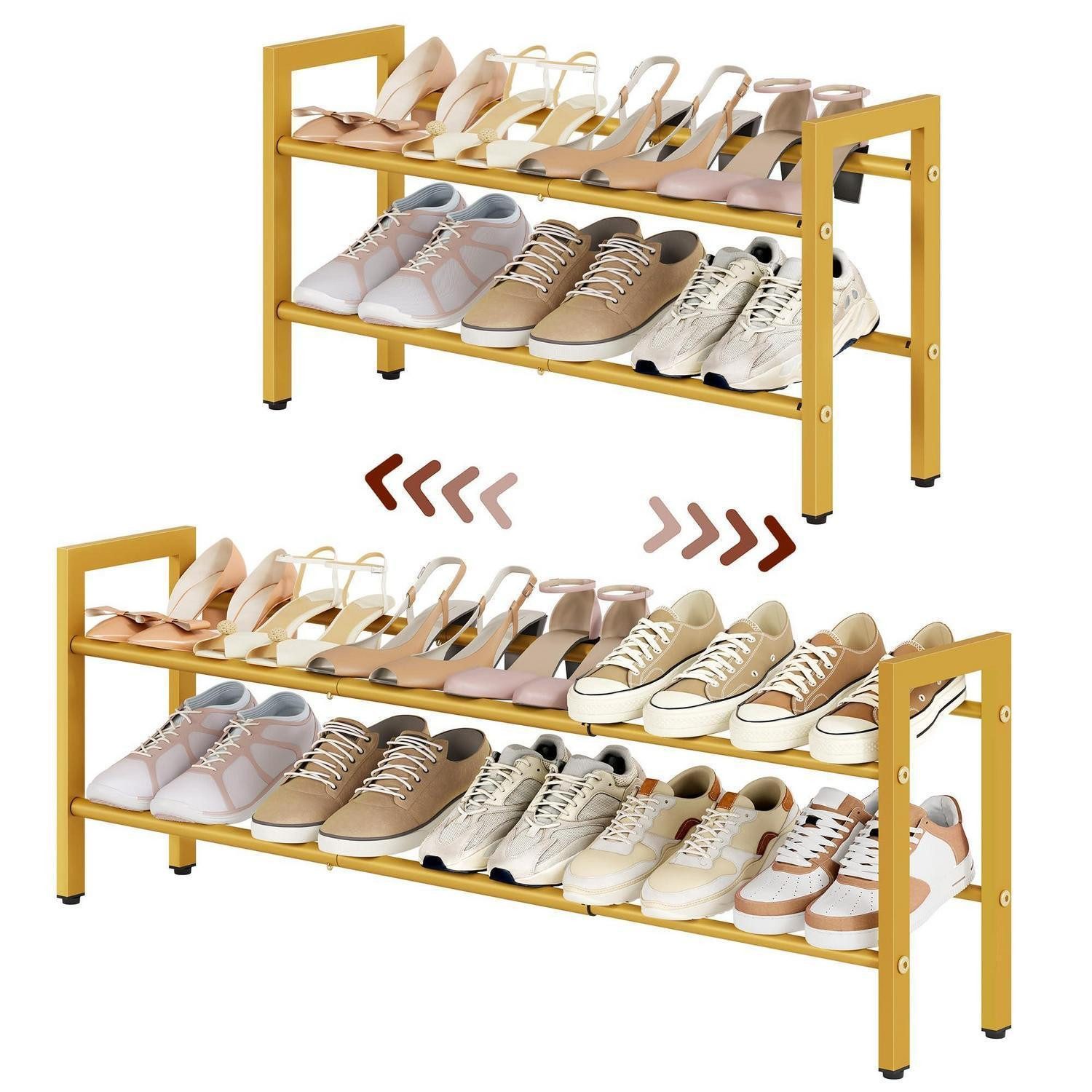 LuxusKollektion Schuhregal Schuhregal 2 Ebenen ausziehbar Gold, 1-tlg.