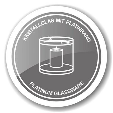 EDZARD Windlicht Molly, (Höhe 15 cm, ø 15 cm), Kristallglas mit Platinrand inkl. 3er-Set Dauerkerze Cornelius