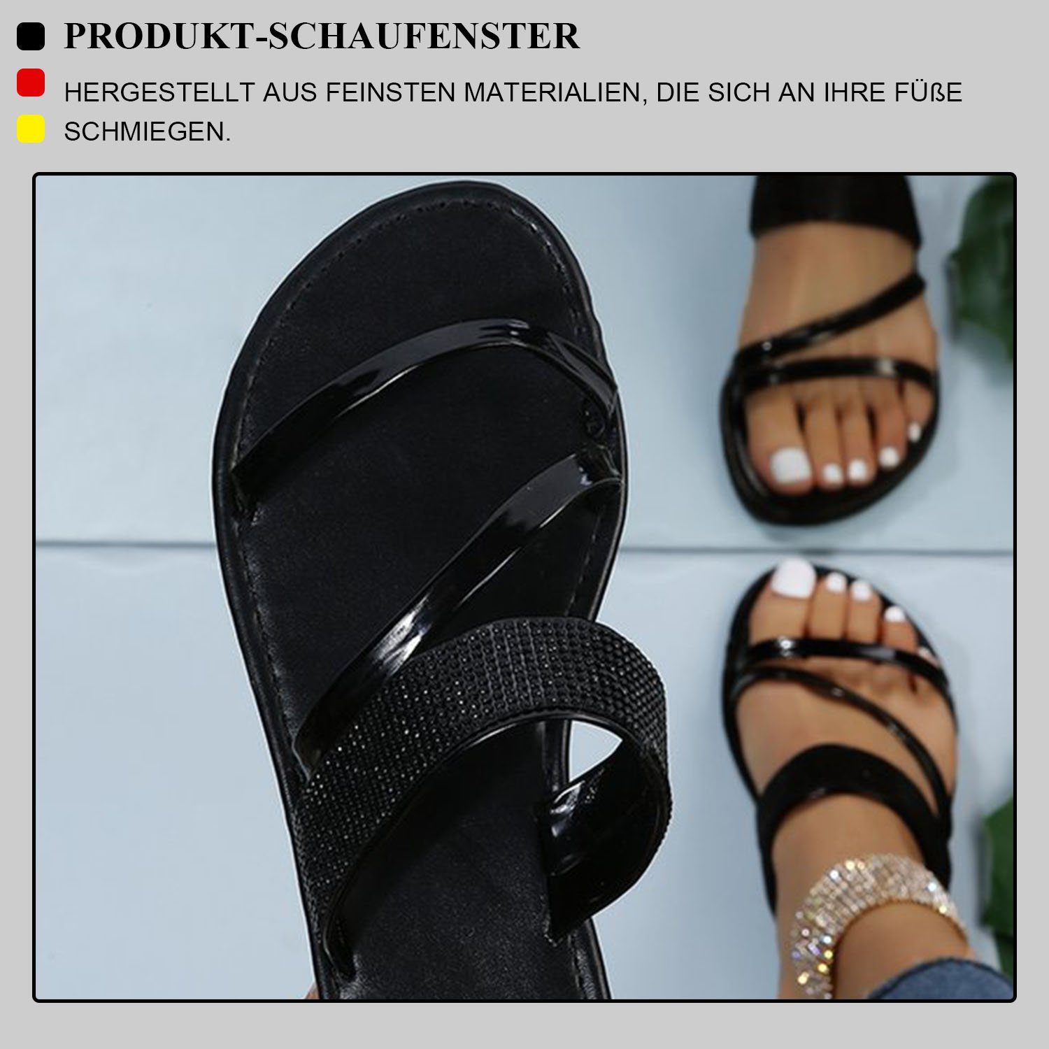 weiblich Sandale MAGICSHE Schwarz lässige mit Strass, Sandalen Mode