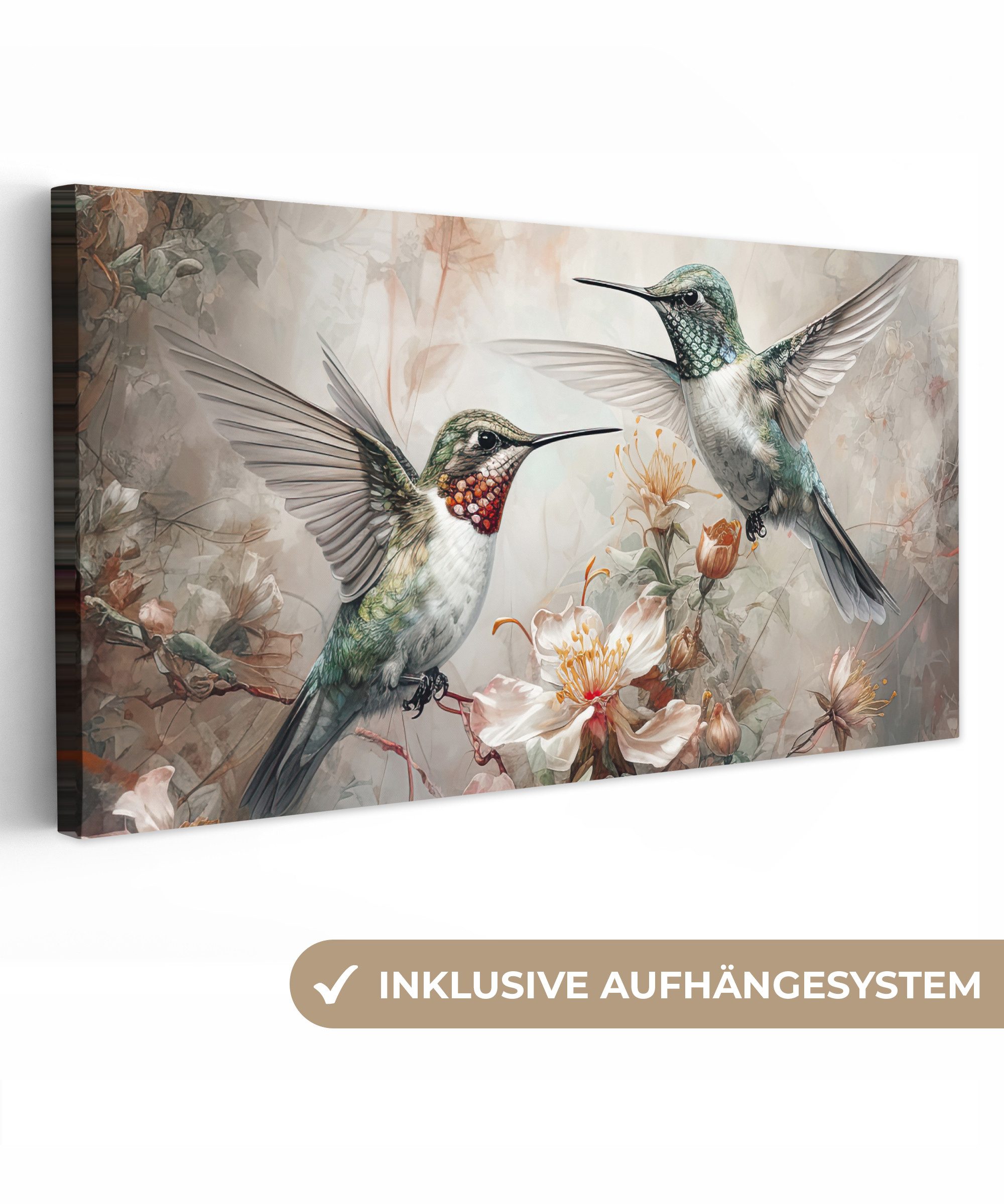 OneMillionCanvasses® Leinwandbild Panorama Kolibri - Vögel - Blumen - Pflan günstig online kaufen