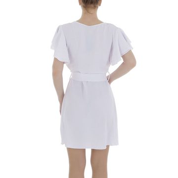 Ital-Design Sommerkleid Damen Freizeit (86164376) Kreppoptik/gesmokt Minikleid in Weiß